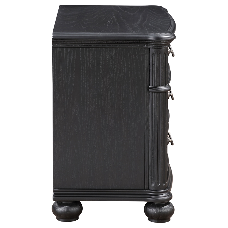 Pemberly Row Traditional 3-drawer Wood Nightstand Bedside Table Black