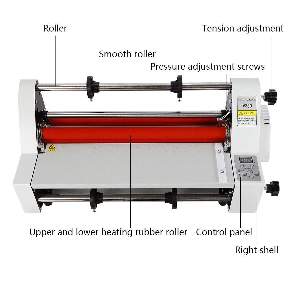ZhdnBhnos V350 13'' Hot Cold Roll Laminator Digital Display Single & Dual Sided Film Laminating Machine 350mm 110V 700W