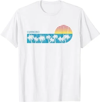 Vintage Curacao Beach Palm Trees retro 70s boys girls T-Shirt
