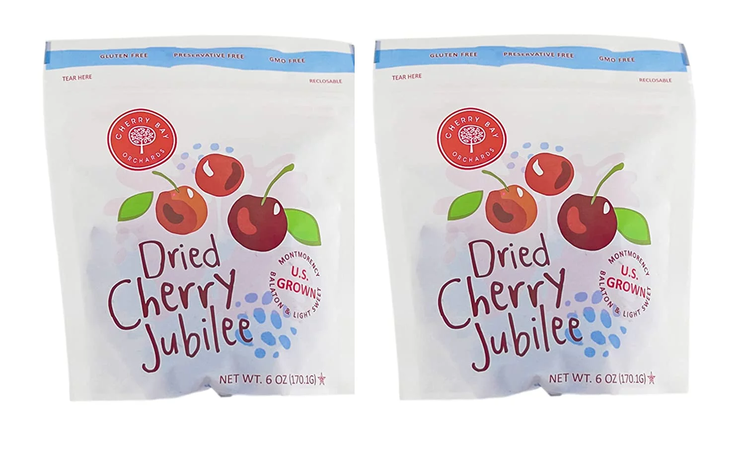 Cherry Bay Orchards Dried Cherry Mix – Pack of Two 6oz Bags (Total 12oz) - Includes Montmorency, Balaton and Light Sweet cherries - 100% Domestic, Natural, Kosher Certified, Gluten-Free, and GMO Free