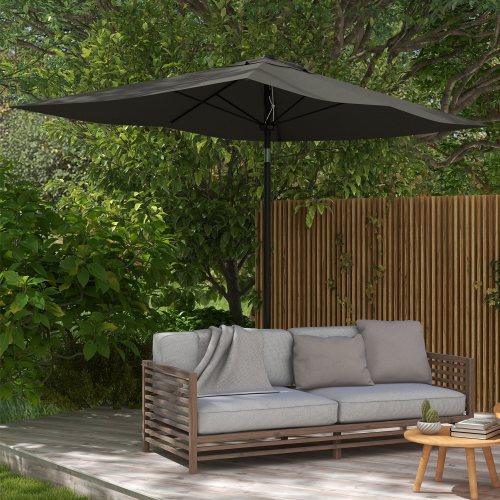 Buumin Outsunny 6.5' x 10' Rectangular Market Umbrella, Patio Outdoor Table Umbrella with Crank and Push Button Tilt, Dark Gray