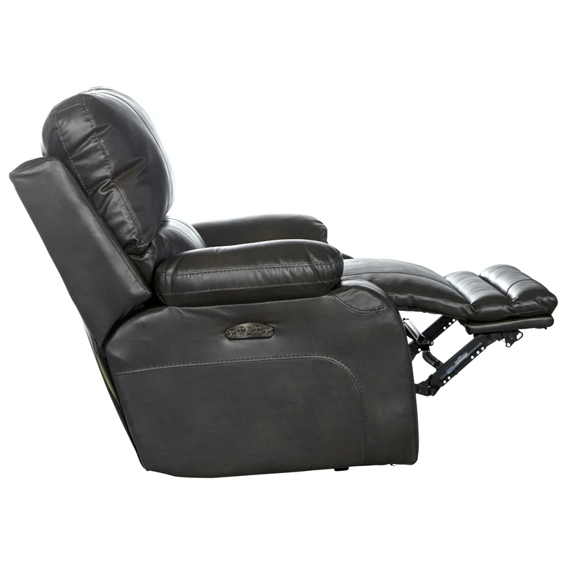 Bowery Hill Power Lay Flat Recliner with Power Headrest in Gray Faux Leather