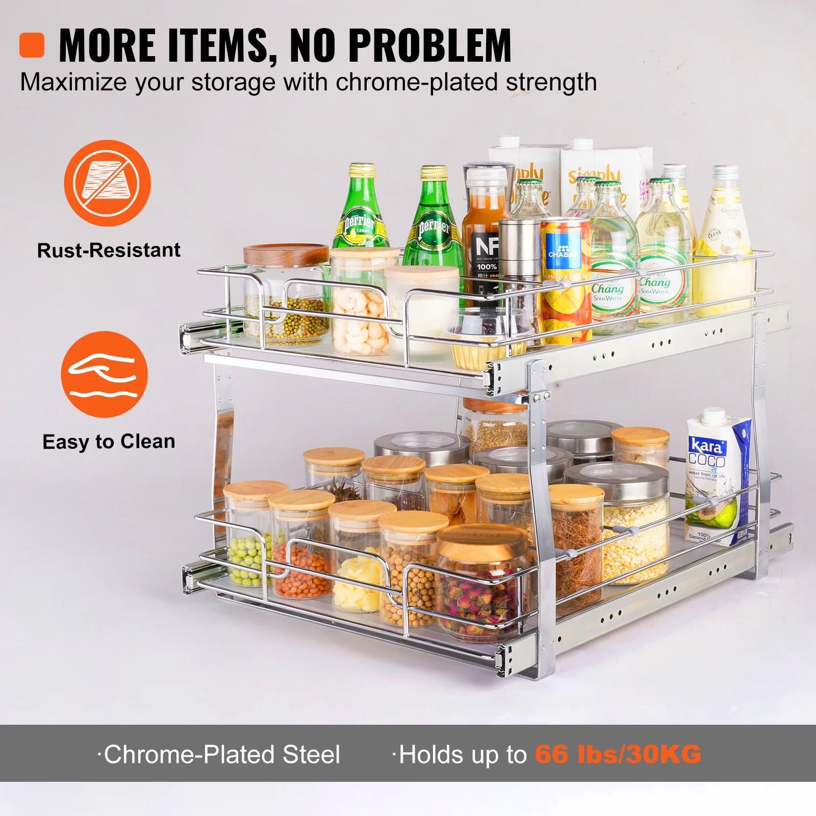 SKYSHALO 18x20 inch Drawer Basket 2-Tier Wire Pull Out Cabinet Under Sink Organizer
