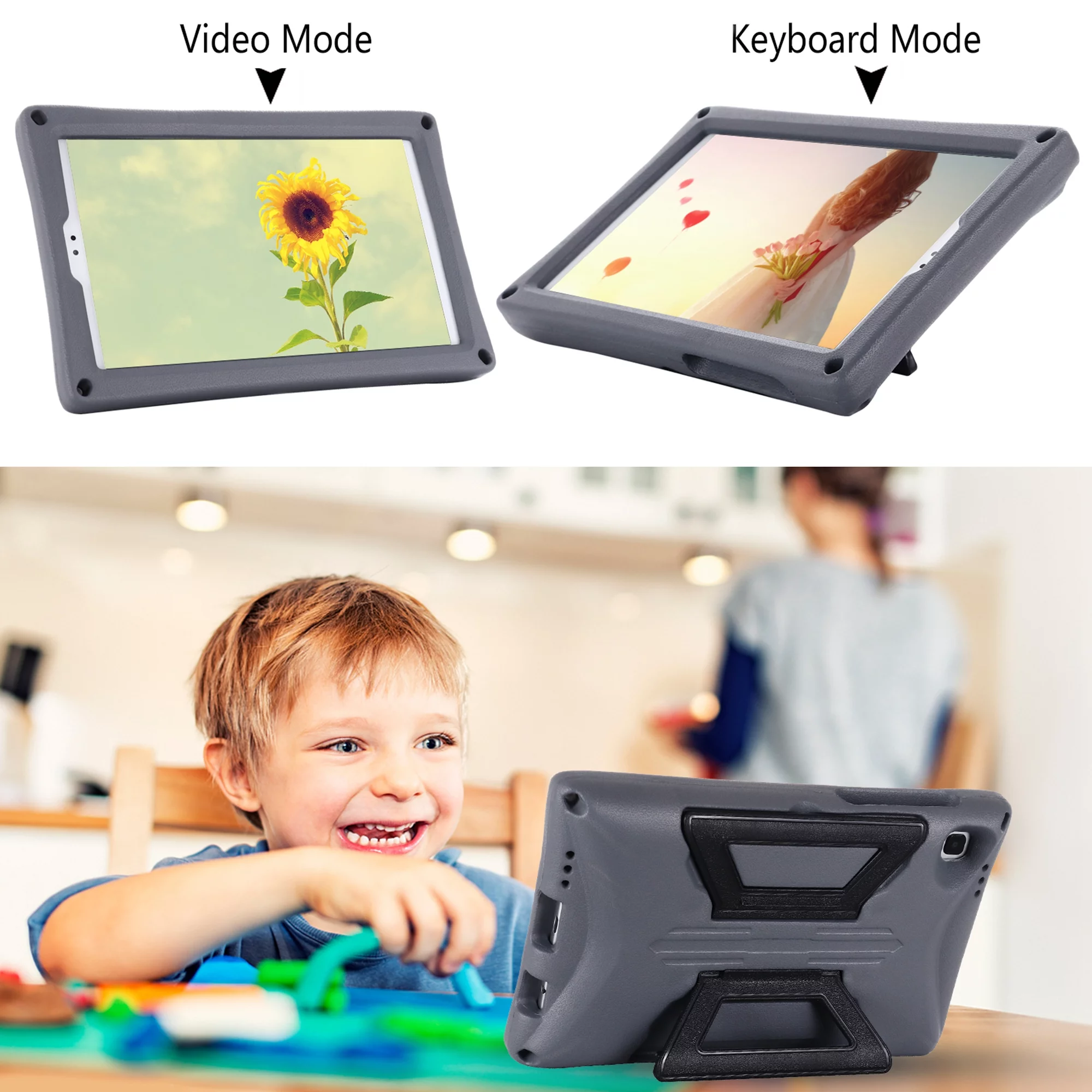 for Samsung Galaxy Tab A7 Lite 8.7 inch Case, Kids Friendly with Pencil Holder Kickstand Shoulder Strap Rugged Shockproof Case Cover for Samsung Galaxy Tab A7 Lite SM-T220/SM-T225,Gray