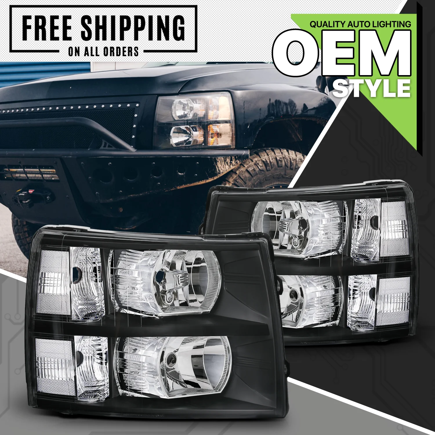 Magshion Headlight Assembly for 2007-2014 Chevy Silverado 1500, 2500 3500 & HD Models Truck, Black Housing Clear Lens Clear Corner