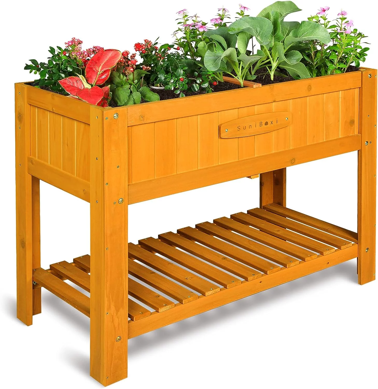 Raised Garden Bed 46x22x33in – Elevated Cedar Wooden Planter Box Outdoor with Legs & Storage Shelf for Vegetables Flowers Herbs, Outdoor Gardening Backyard Patio