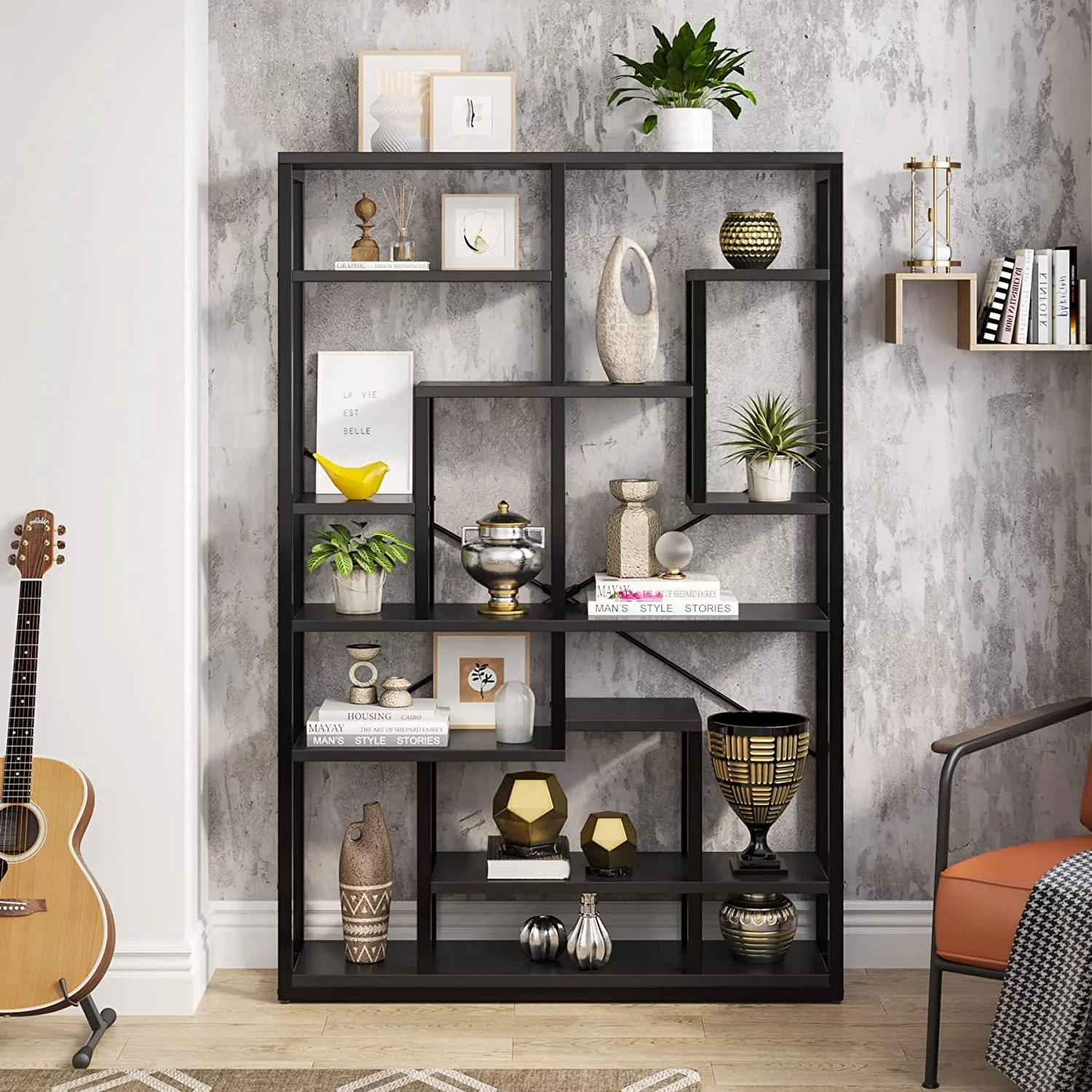 Tribesigns Black Bookshelf Bookcase 9-Tier Bookcase 7FT Tall Display Bookshelf Organizer with Open Storage Shelves