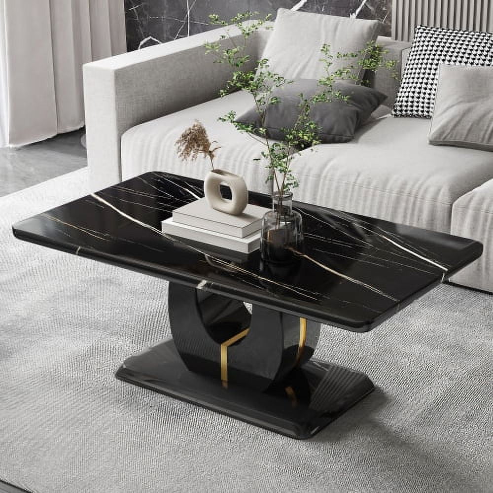 Black faux marbling decal MDF Dining Table Rectangular Coffee Table, suitable for large modern minimalist rectangular dining table for 4-6 people