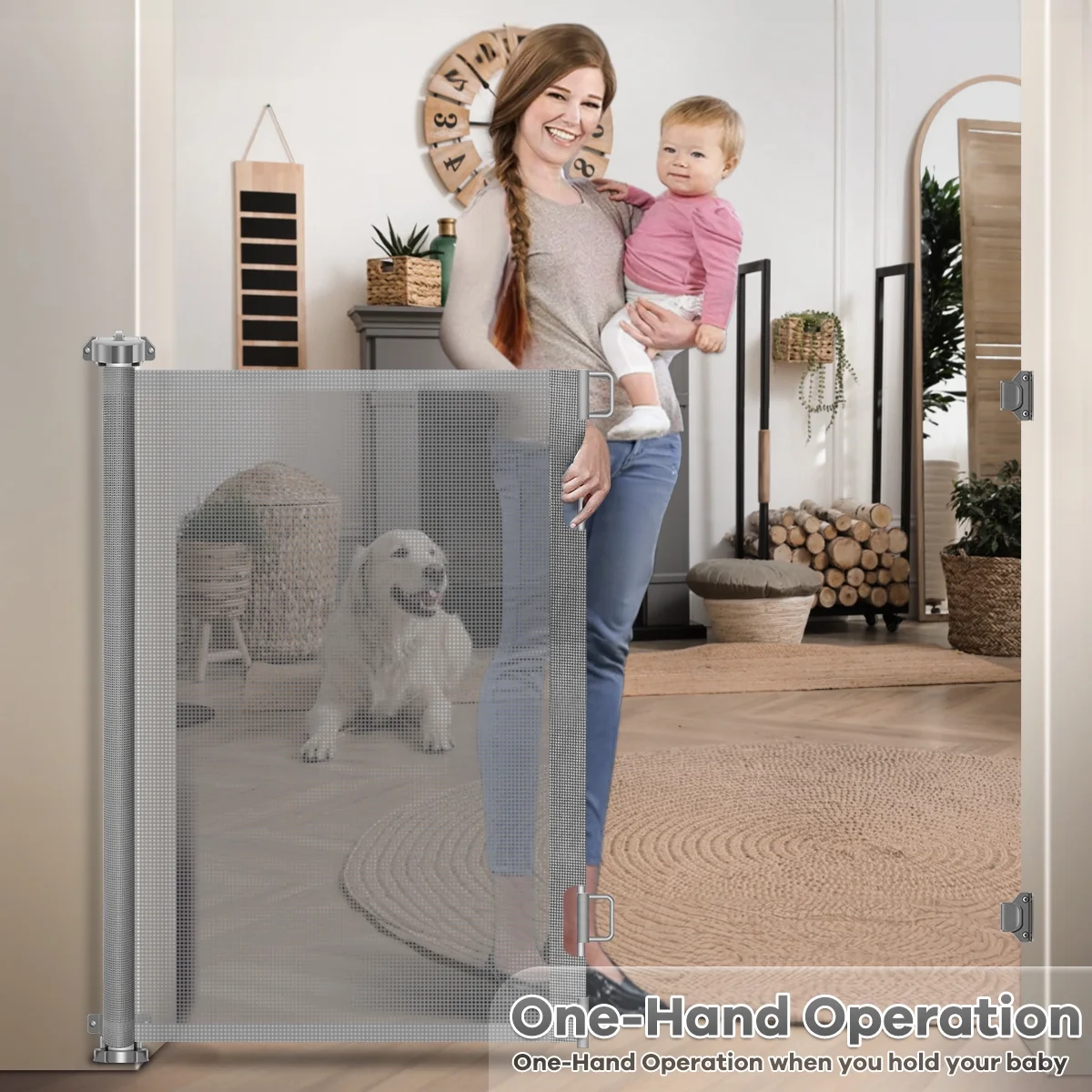 Retractable Baby Gate, POPO 42 inch Extra Tall Baby Gate, 71