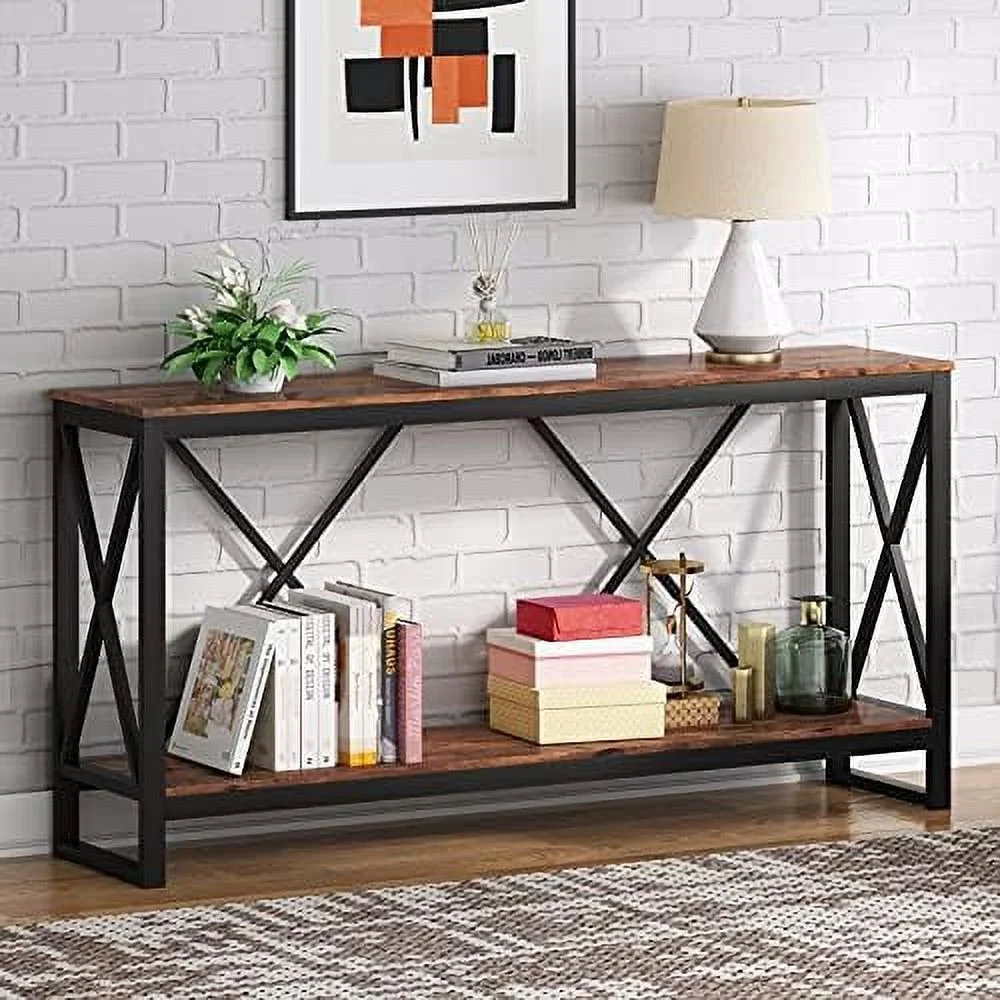 TJUNBOLIFE 70.9 Inch Extra Long Console Table  Industrial Narrow Sofa Table Entry Table Behind Couch Table with Open    Rustic Entryway/Hallway Table for Living Room (Gray)