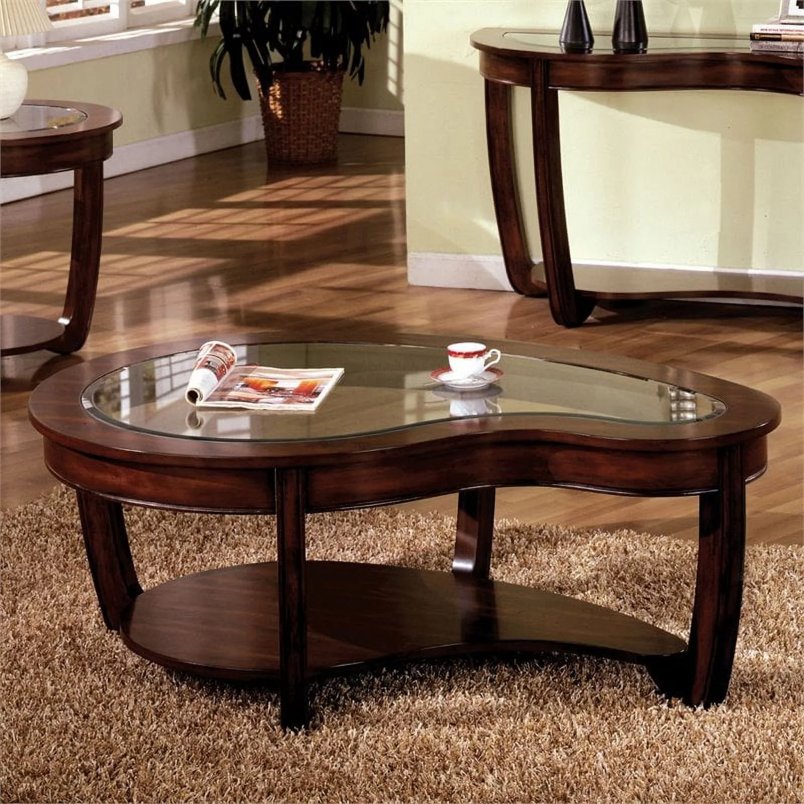 Furniture of America Tunton Solid Wood 1-Shelf Coffee Table in Dark Cherry