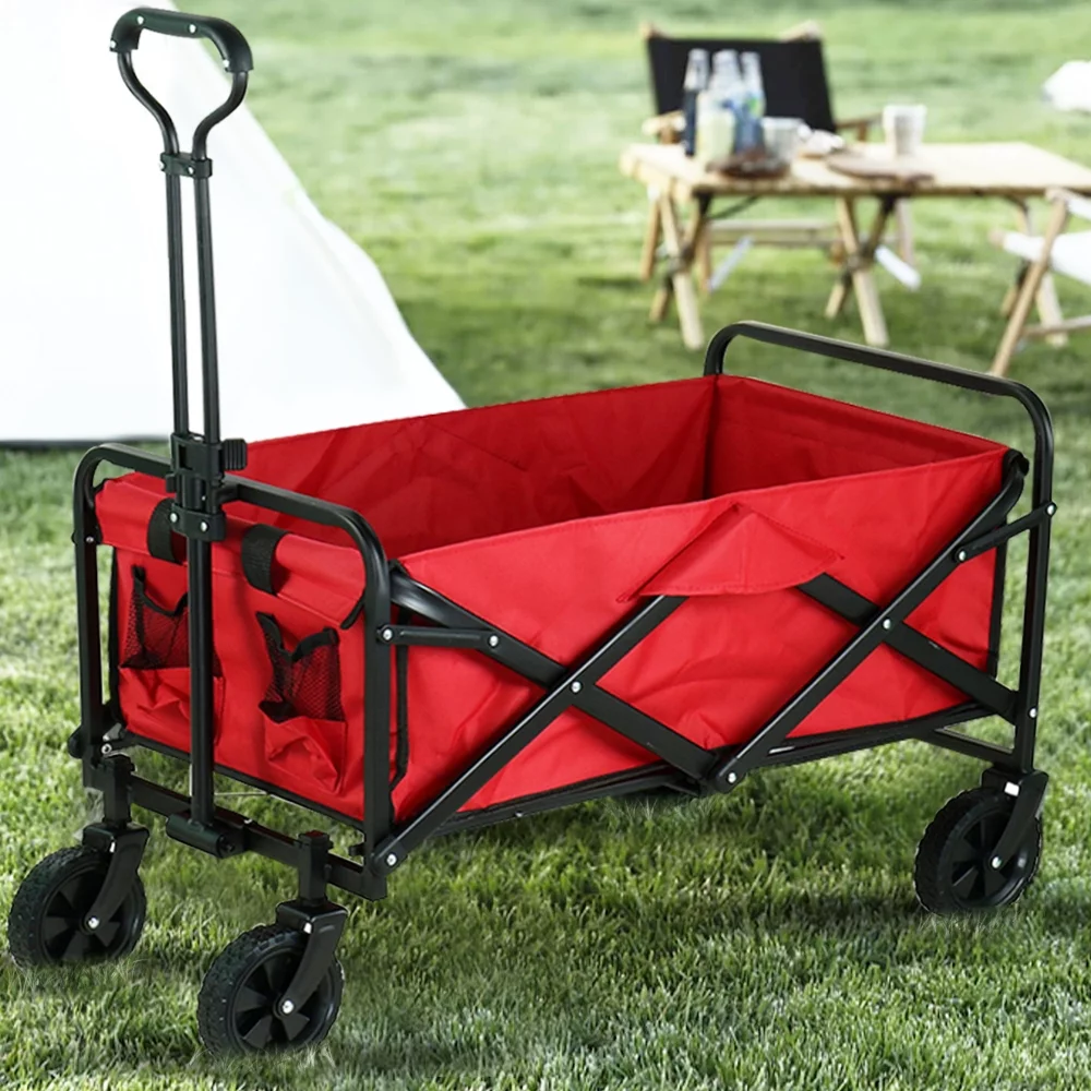 MIKOO Folding Wagon Utility Cart, H Heavy Duty  Collapsible Wagon Cart, Garden Wagon for Shopping Outdoor Beach Camping, 30.3