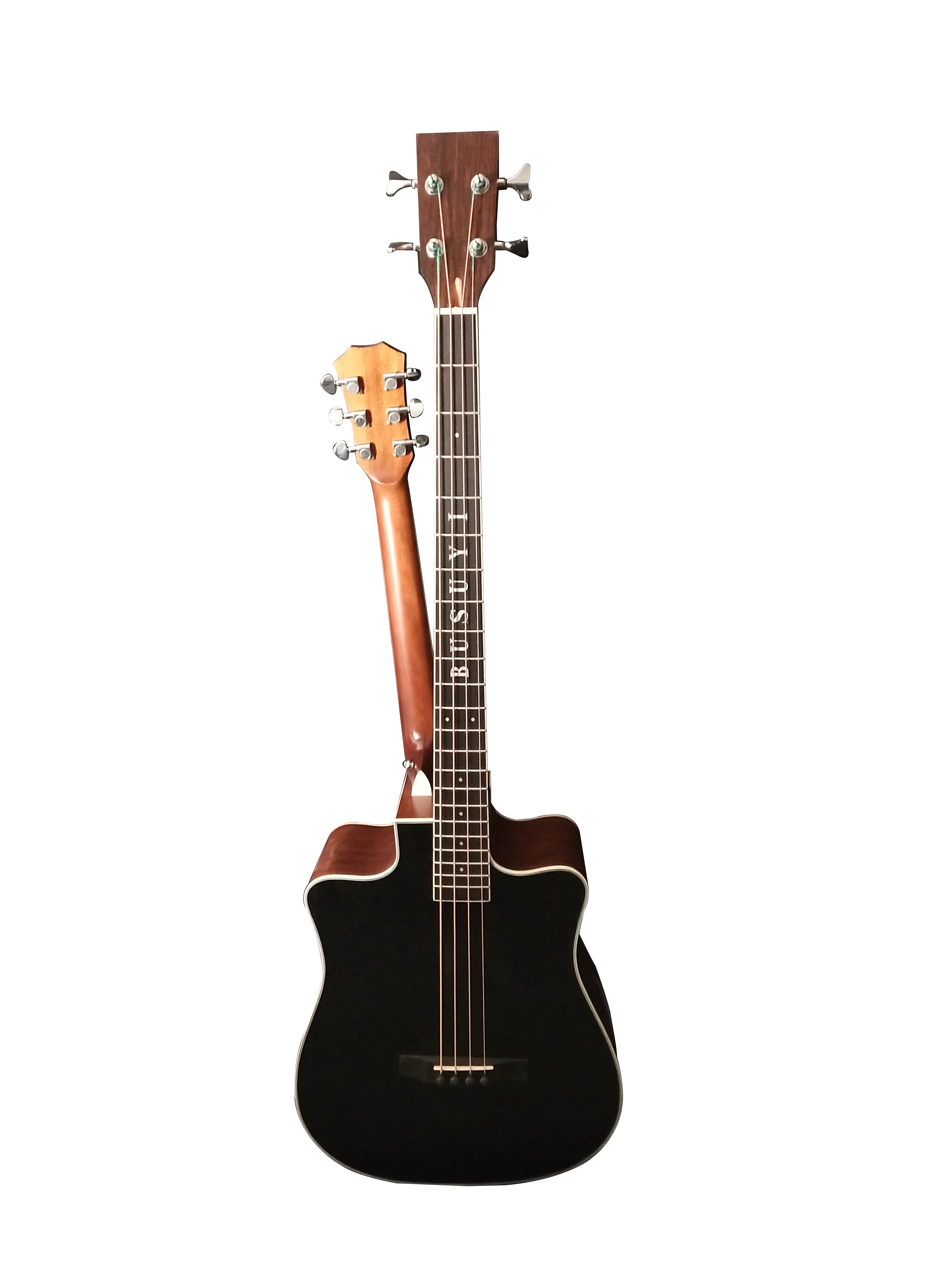 Busuyi Acoustic Electric Guitar 4 String Bass 6 String Lead Acoustic, Travel Acoustic Guitar with Classical Metal Heel 41 inch Bass Guitar, 39inch Acoustic, Double Neck Guitar (BlackBrown)  All Levels
