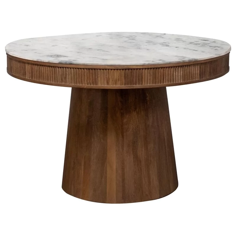 Coaster Ortega Round Marble Top Solid Base Dining Table in White and Natural