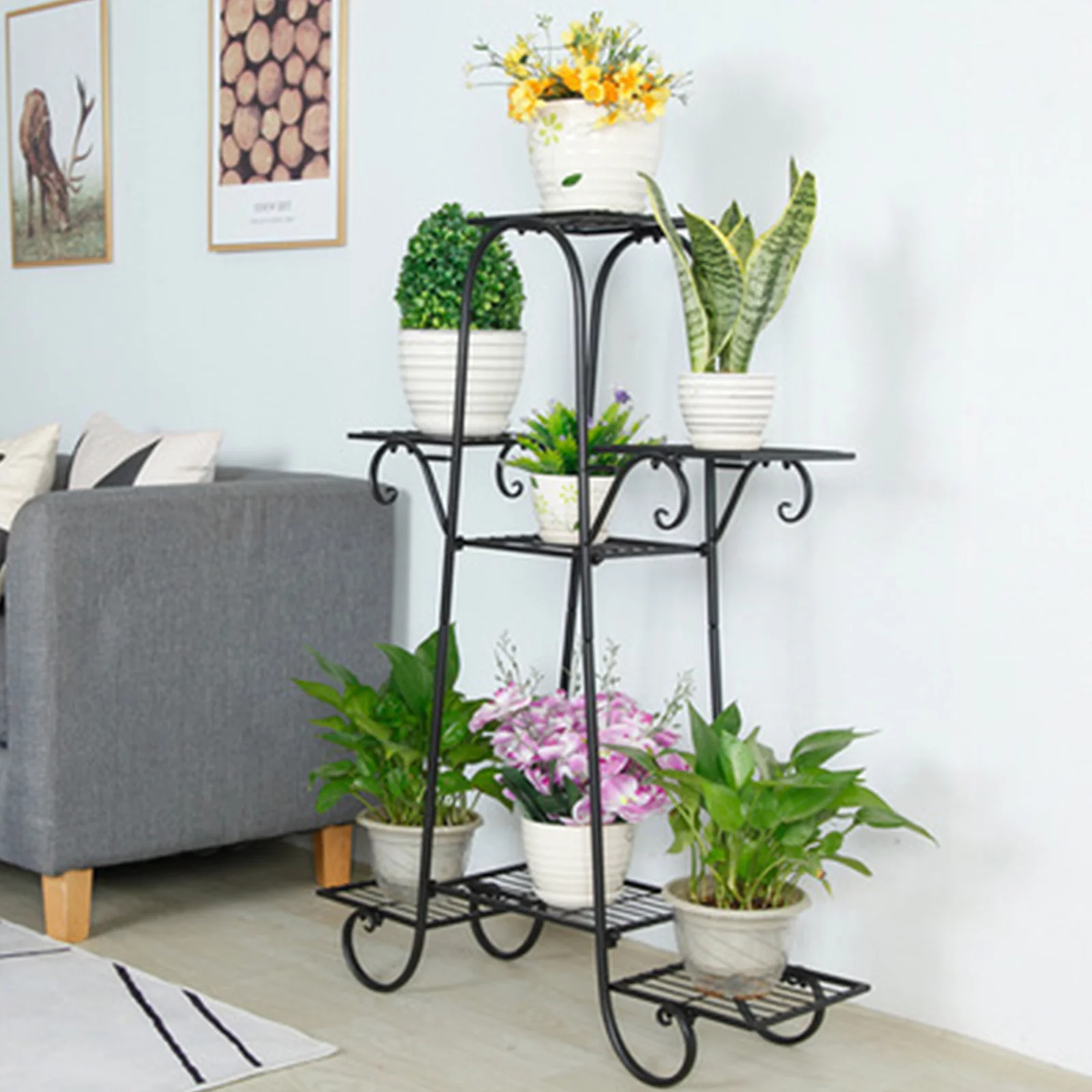 Aiqidi 7 Tier Plant Stand Metal Flower Display Rack Indoor Outdoor Plant Stand Flower Pot Display for Garden Balcony 76x25x102CM