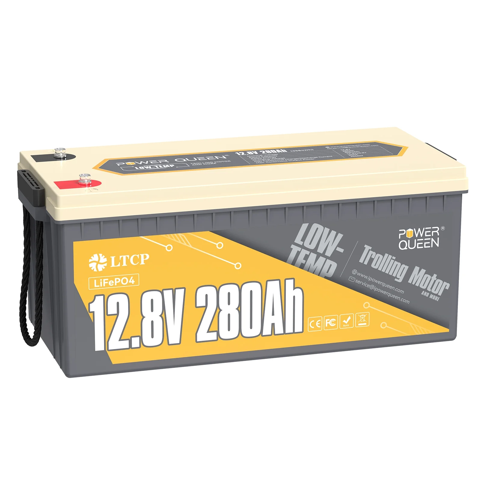 Power Queen 12V 280Ah Low-Temp Protection LiFePO4 Lithium Battery with 200A BMS For Solar RV Marine Off-grid