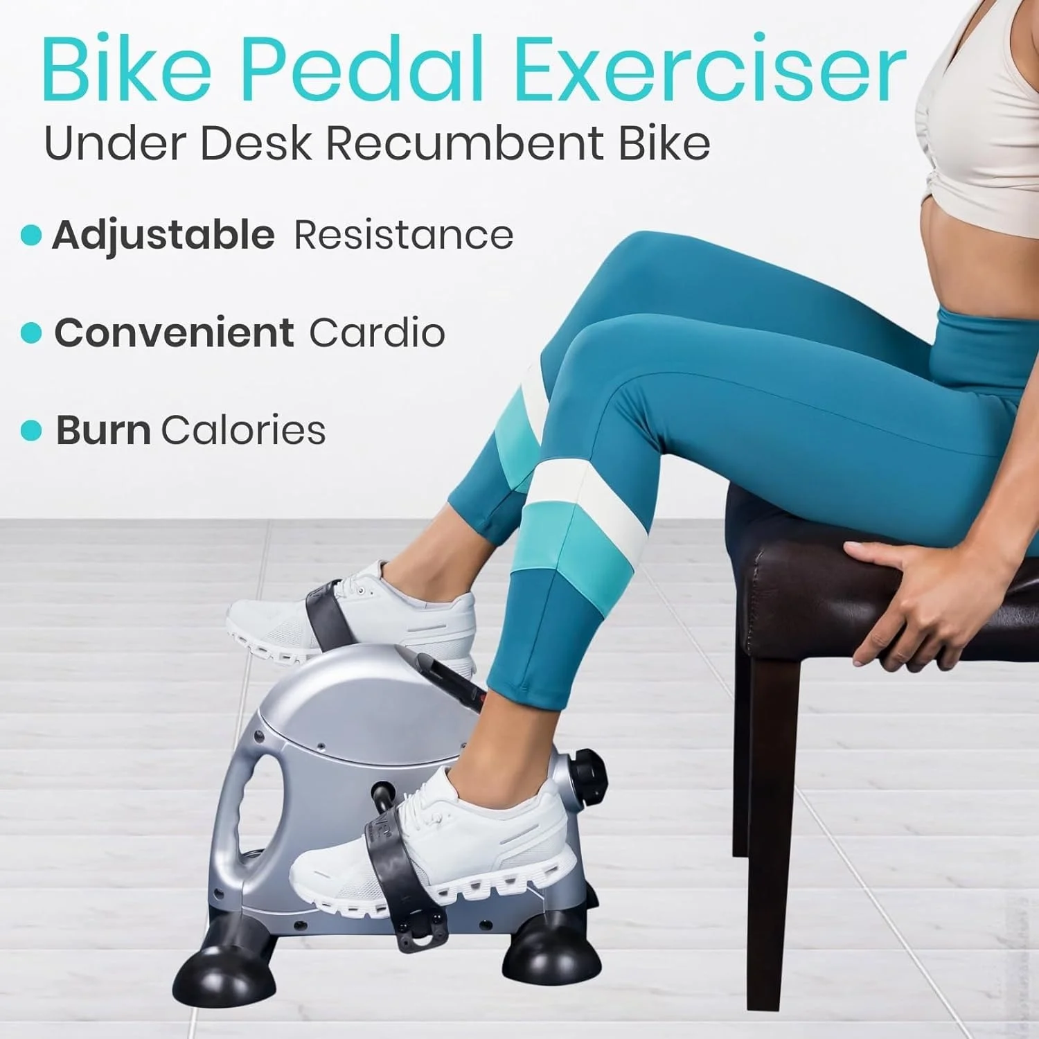 Under Desk Bike Pedal Exerciser - Stationary Exercise Leg Peddler - Low Impact, Portable Mini Cycle Bike for Under Your Office Desk - For Arm or Foot - Small, Sit-Down Recumbent Equipment Machine