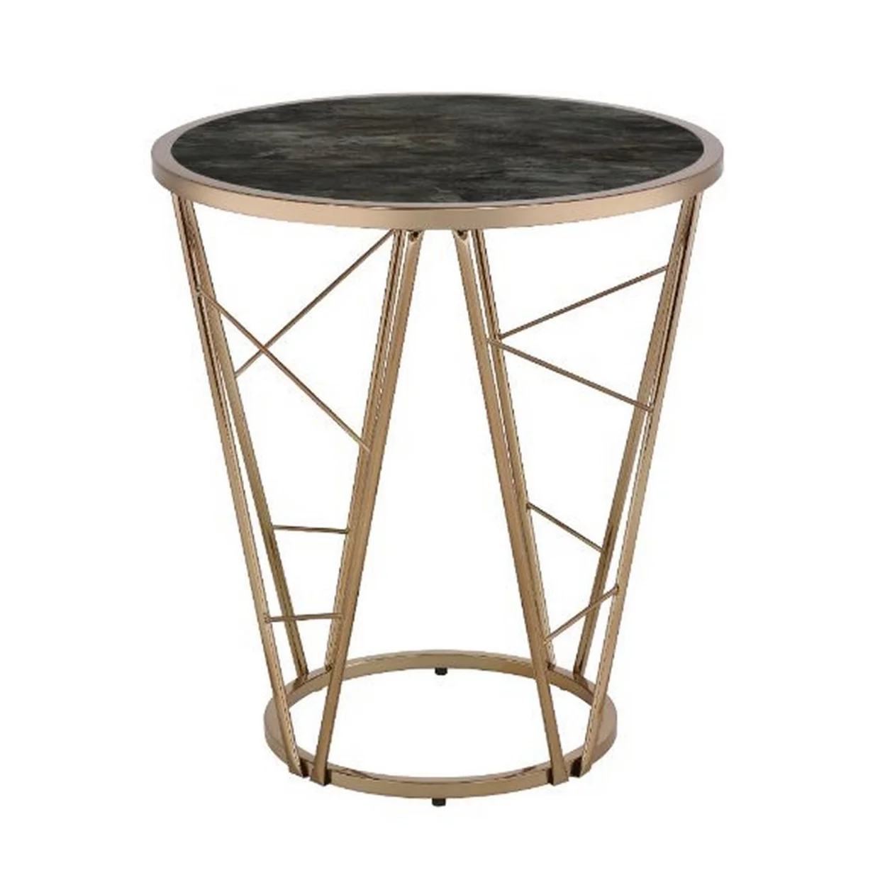 End Table with Glass Top and Geometric Frame, Black and Gold- Saltoro Sherpi