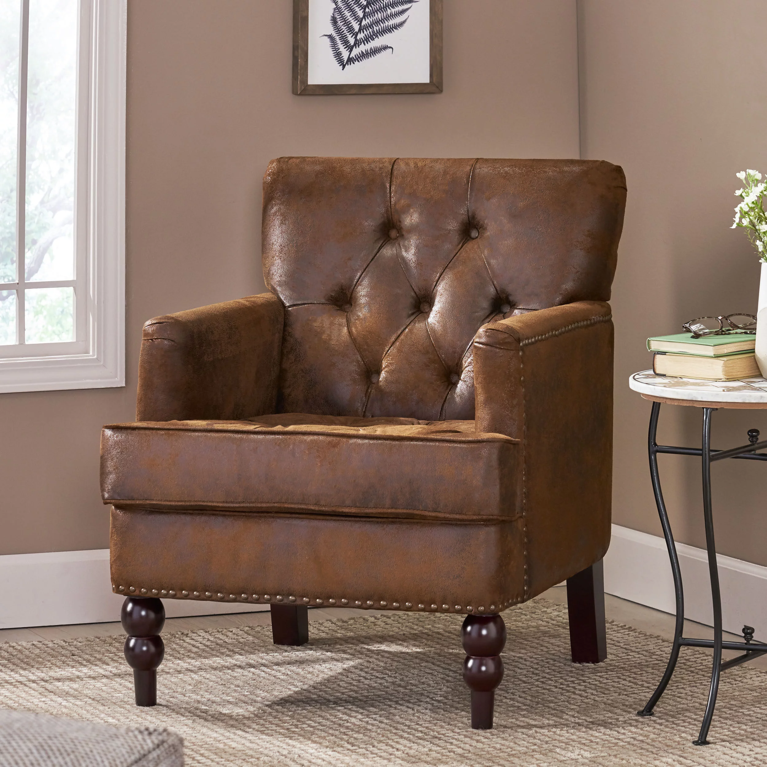 Randi Fabric Tufted Club Chair, Brown
