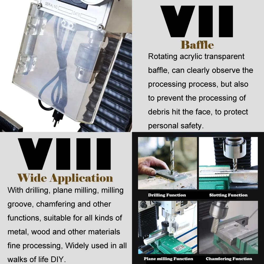 EQCOTWEA Brushless Precision Milling and Drilling Machine Benchtop Horizontal Lathe