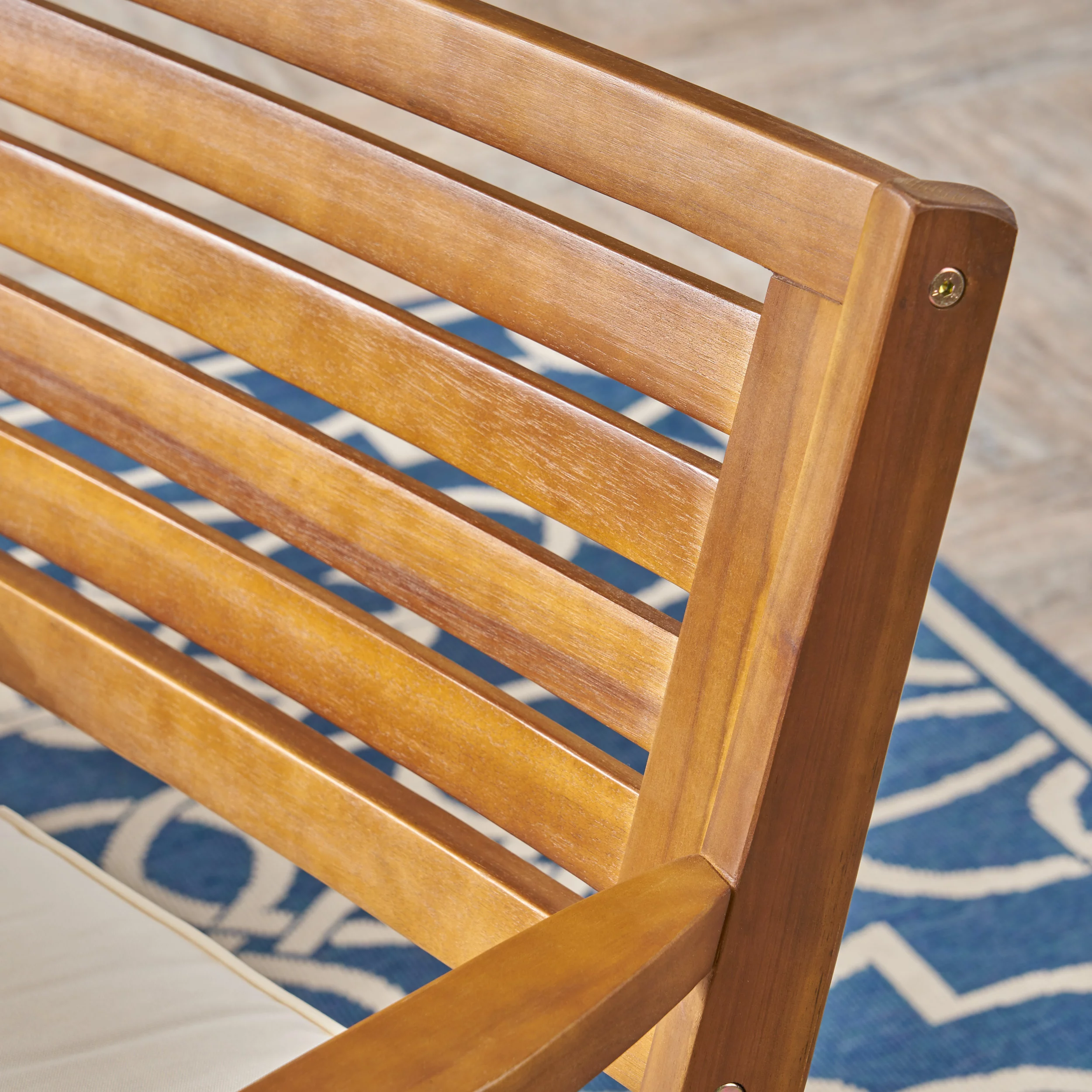 Leon Outdoor 5 Piece Industrial Wood and Wicker Square Dining Set, Teak, Crème