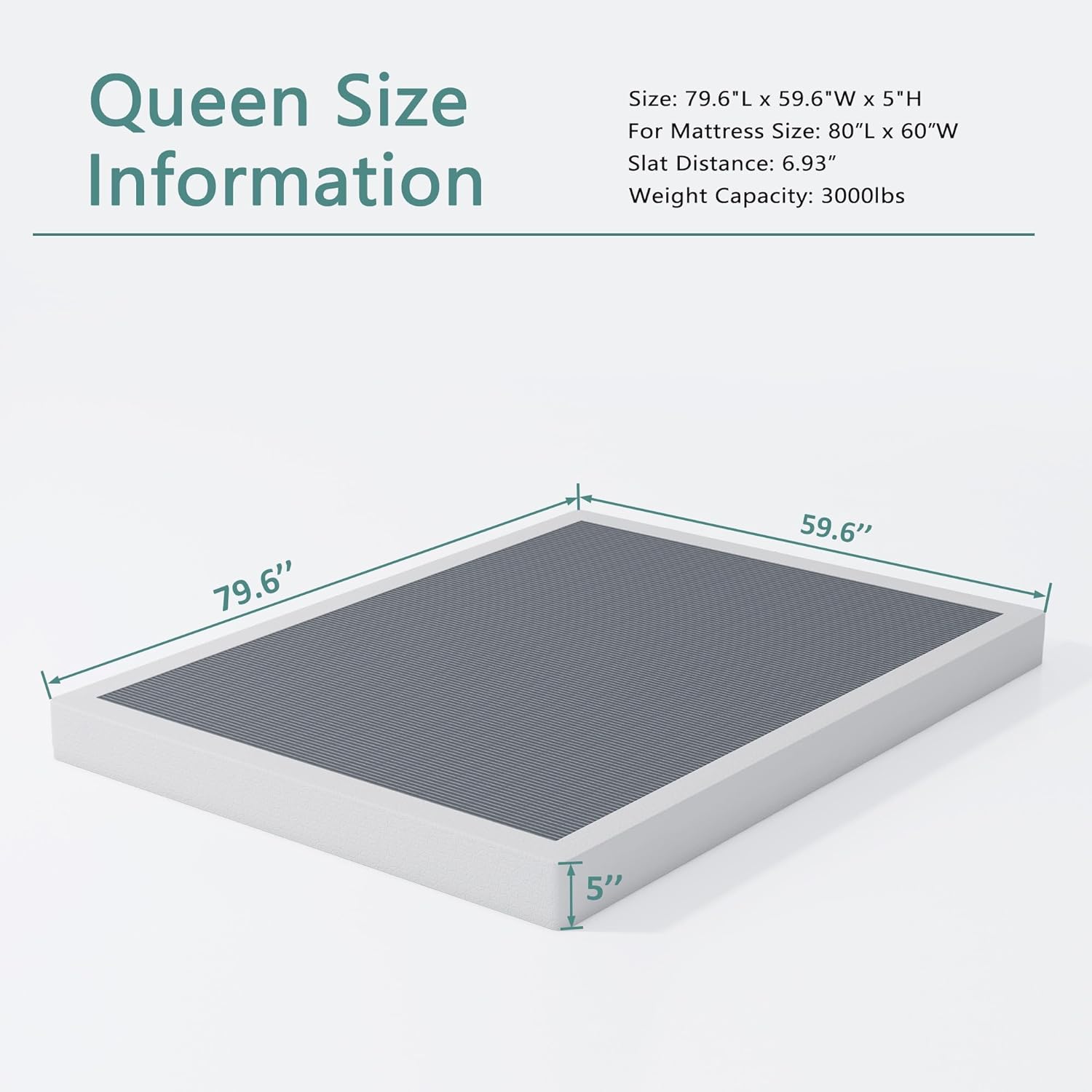 Box Spring Queen Size 5 Inch High, Heavy Duty Queen Box Spring Mattress Foundation, Sturdy Metal Box Springs Only with Fabric Cover Set, Easy Assembly, Noise Free
