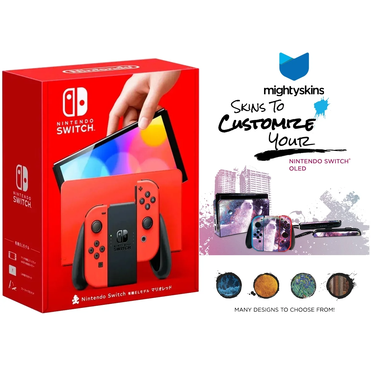Nintendo Switch OLED Mario Red Edition with MightySkins Custom Console and Controller Skin Voucher - Japan Import with US Plug