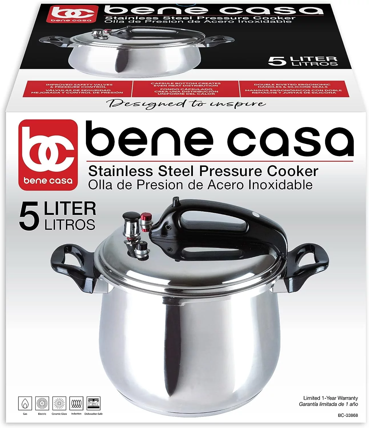 5.3-Quart Pressure Cooker, 5-Liter Capacity. Olla De Presion.