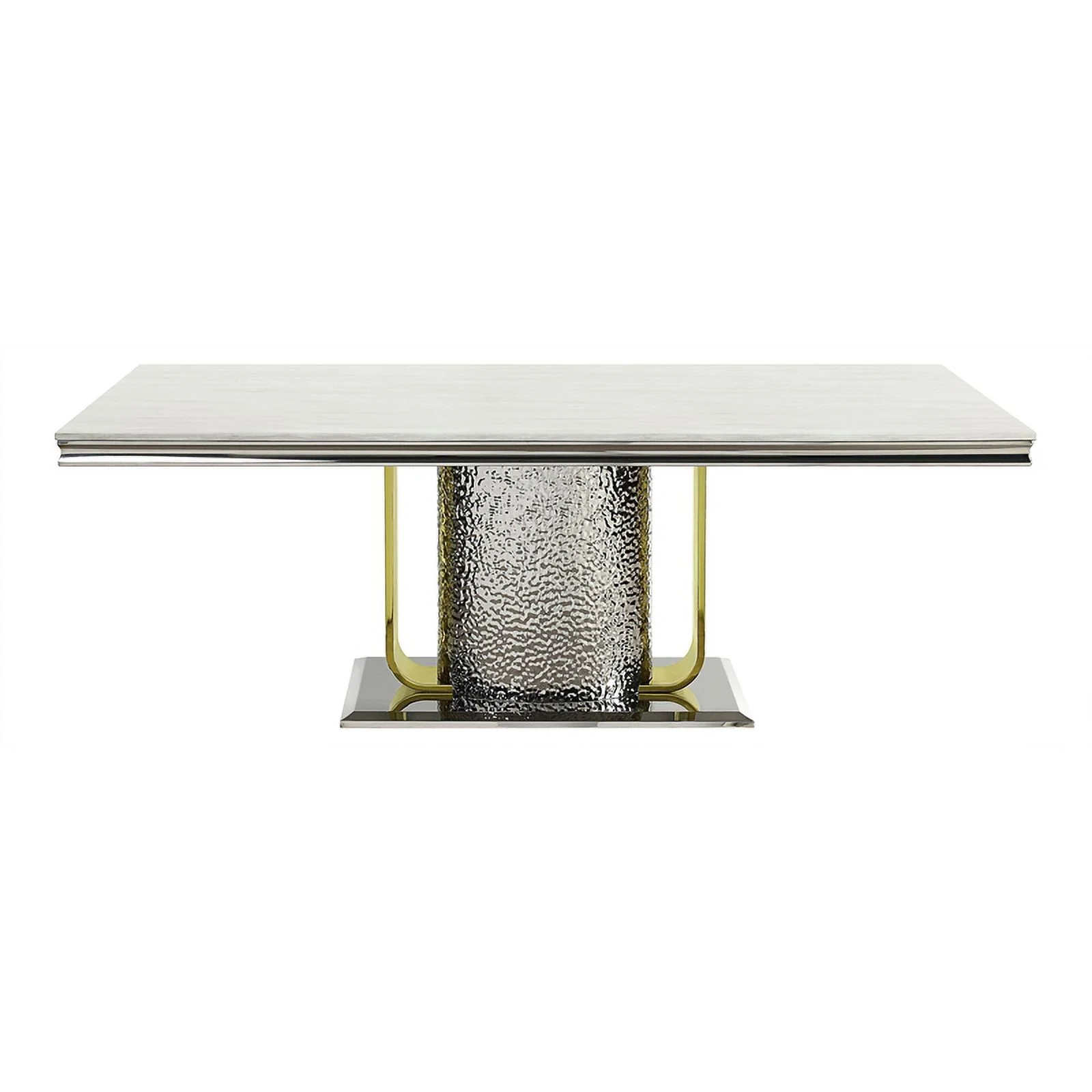 Pemberly Row Rectangular Stainless Steel Dining Table in Silver/Gold