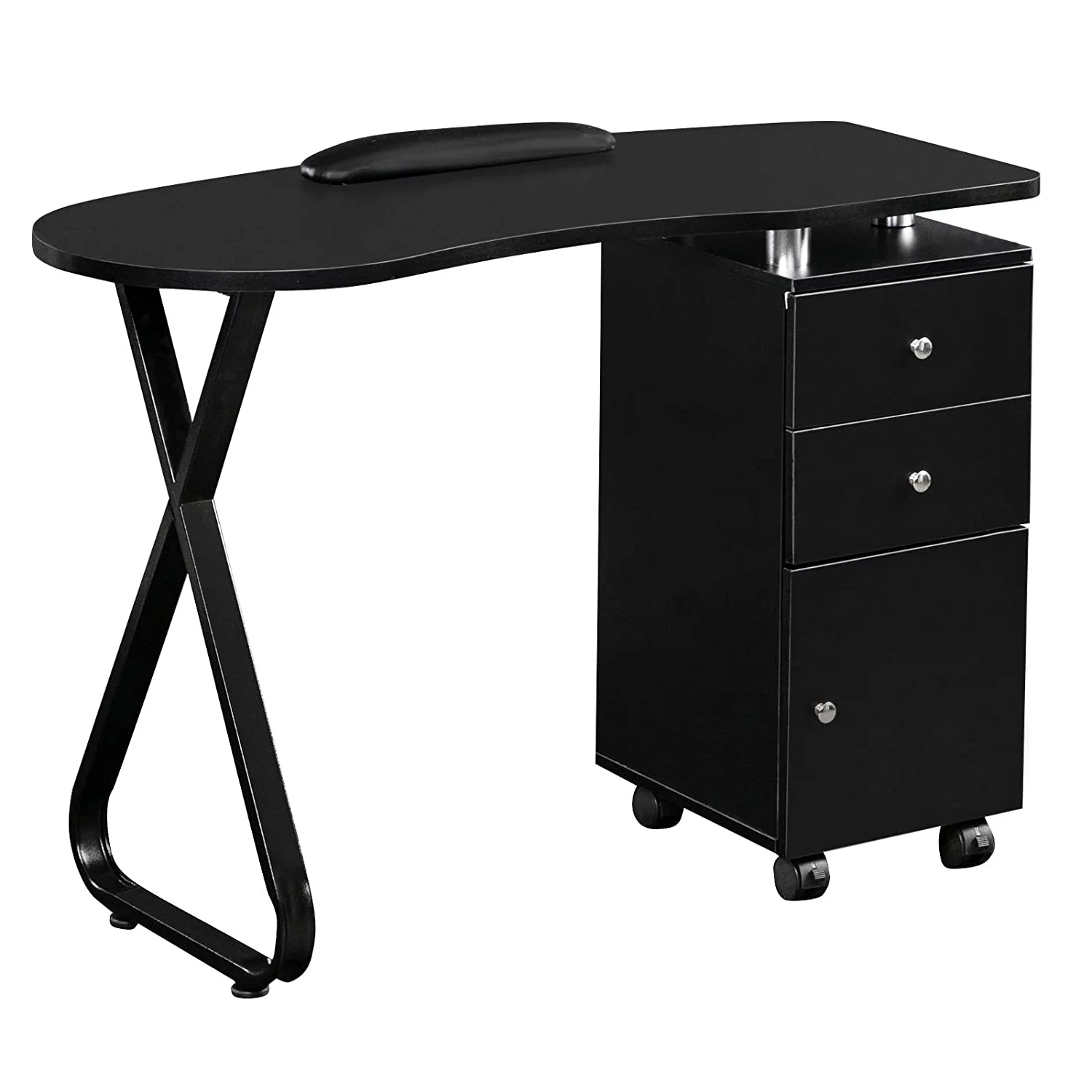 OmySalon Manicure Table Nail Desk with Drawers for Beauty Spa Salon, Black