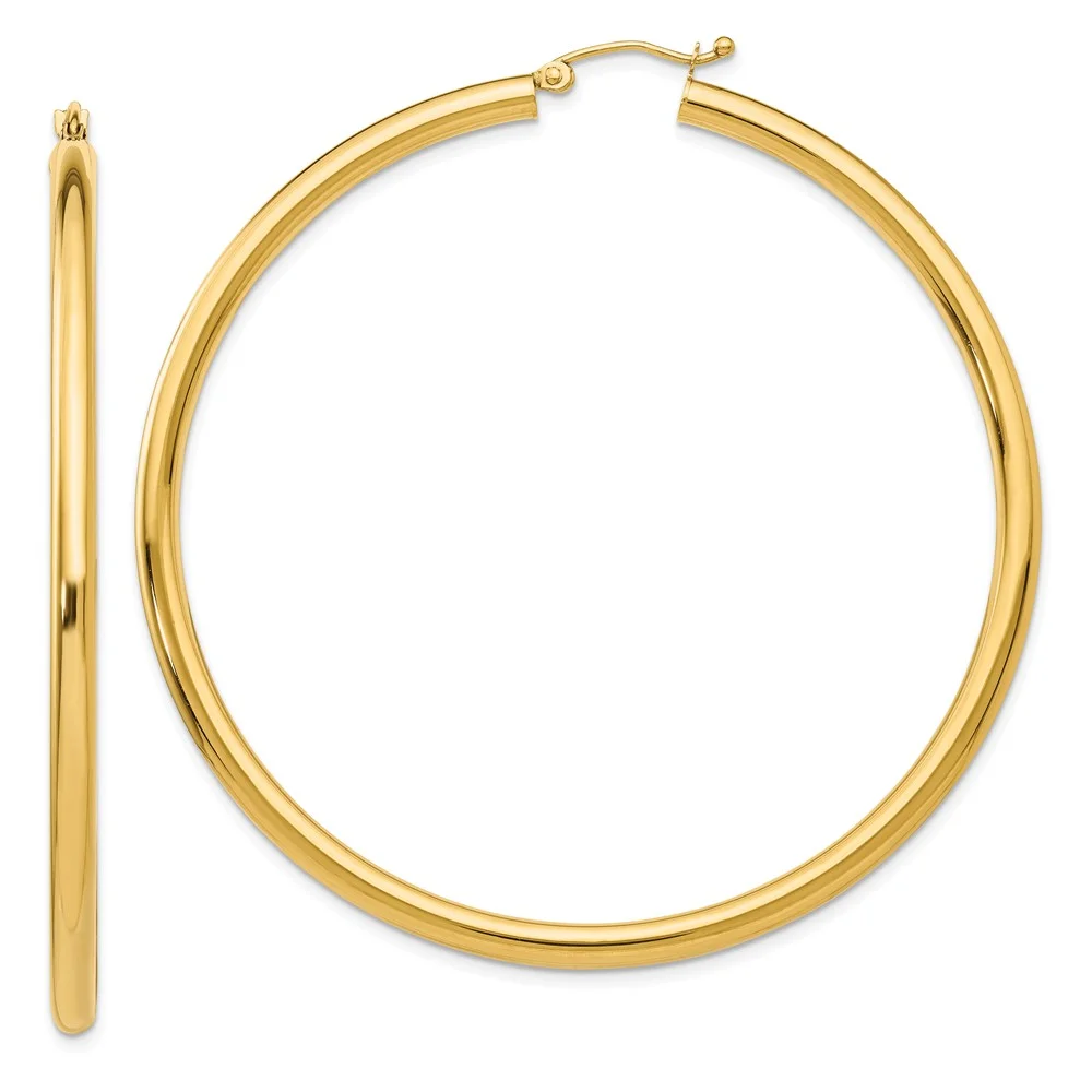 Primal Gold 14 Karat Yellow Gold Polished 3mm Tube Hoop Earrings