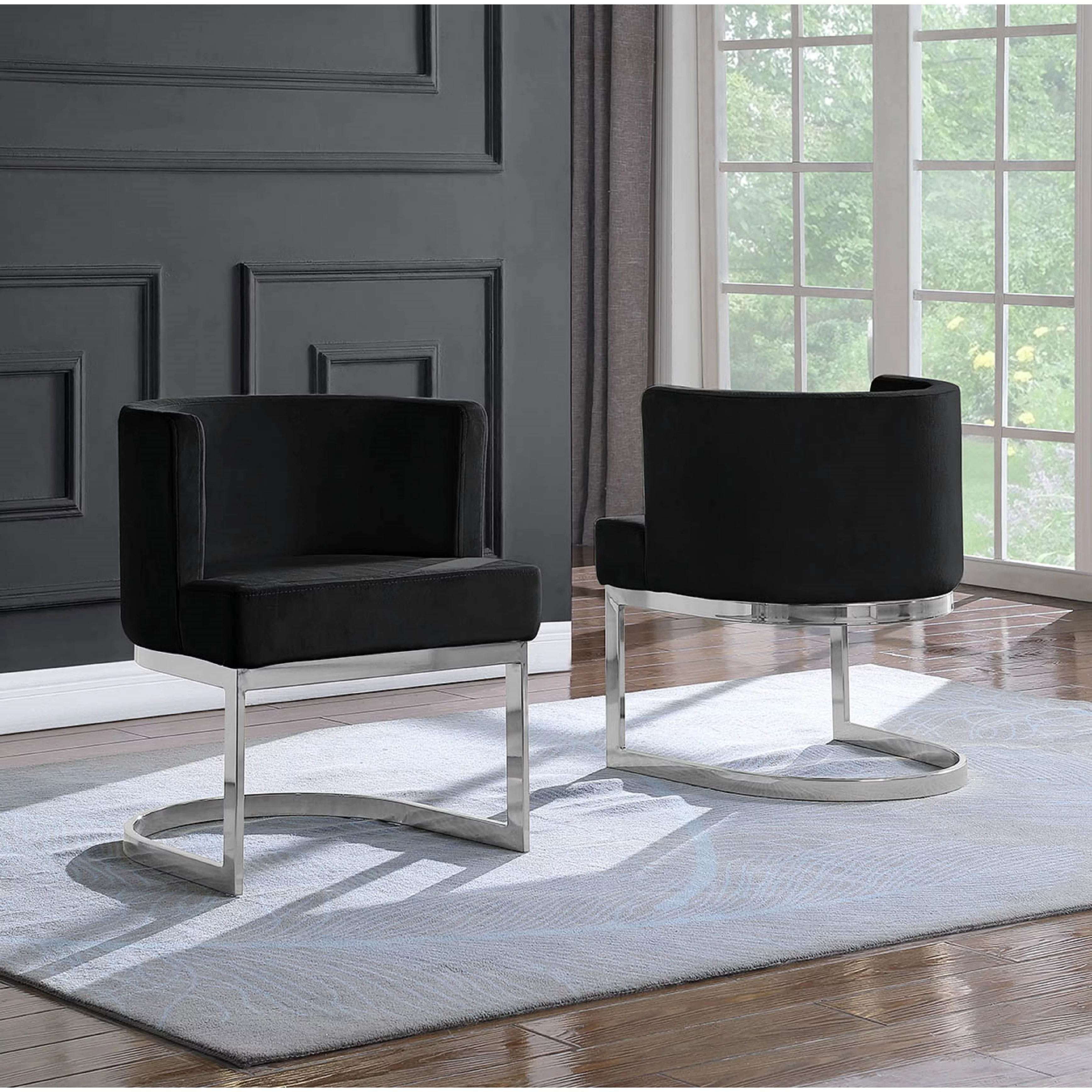 Velvet Dark Gray Accent Chair with Silver Chrome Base - 1 Chair