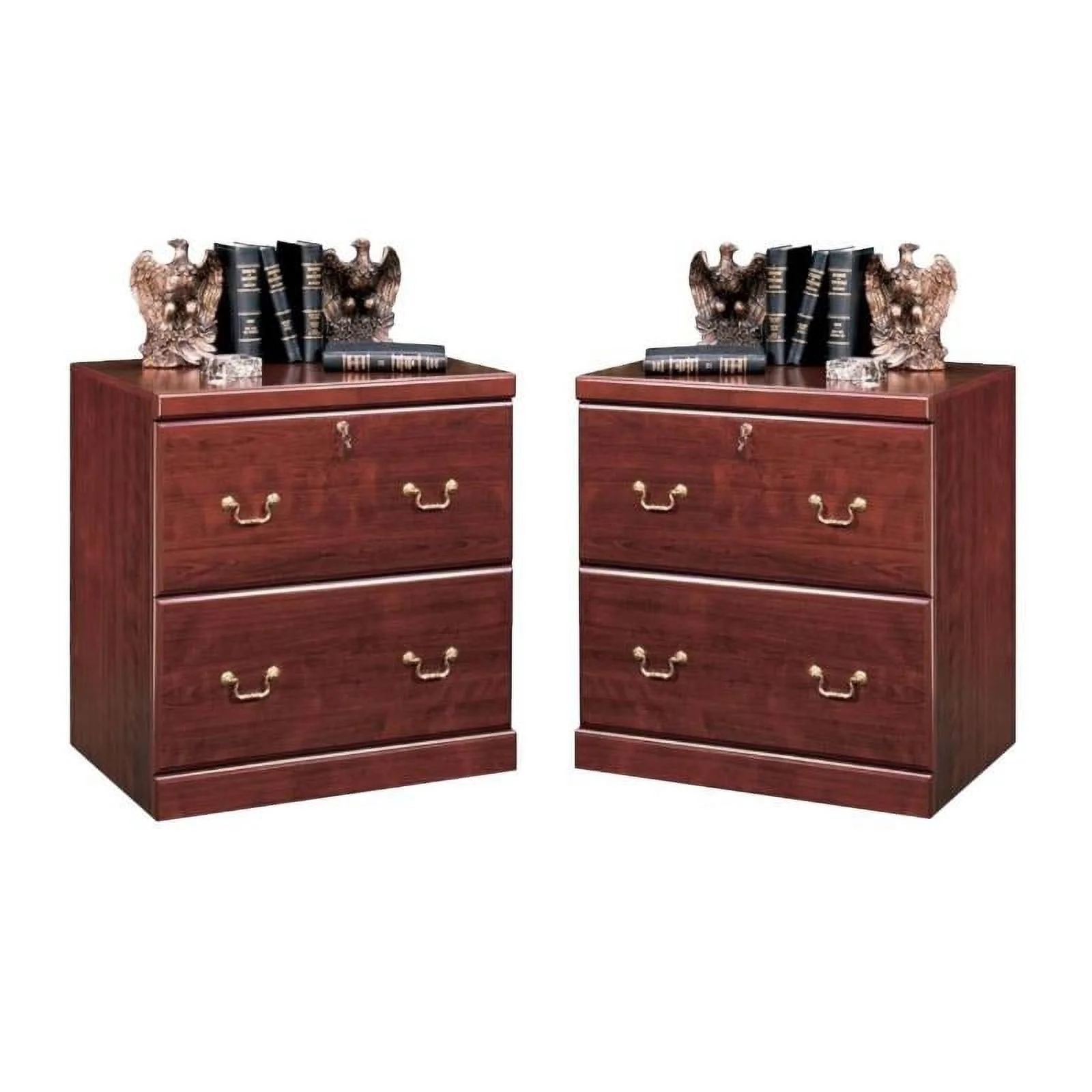 Home Square 2 Drawer Wood Filing Cabinet Set in Classic Cherry (Set of 2)