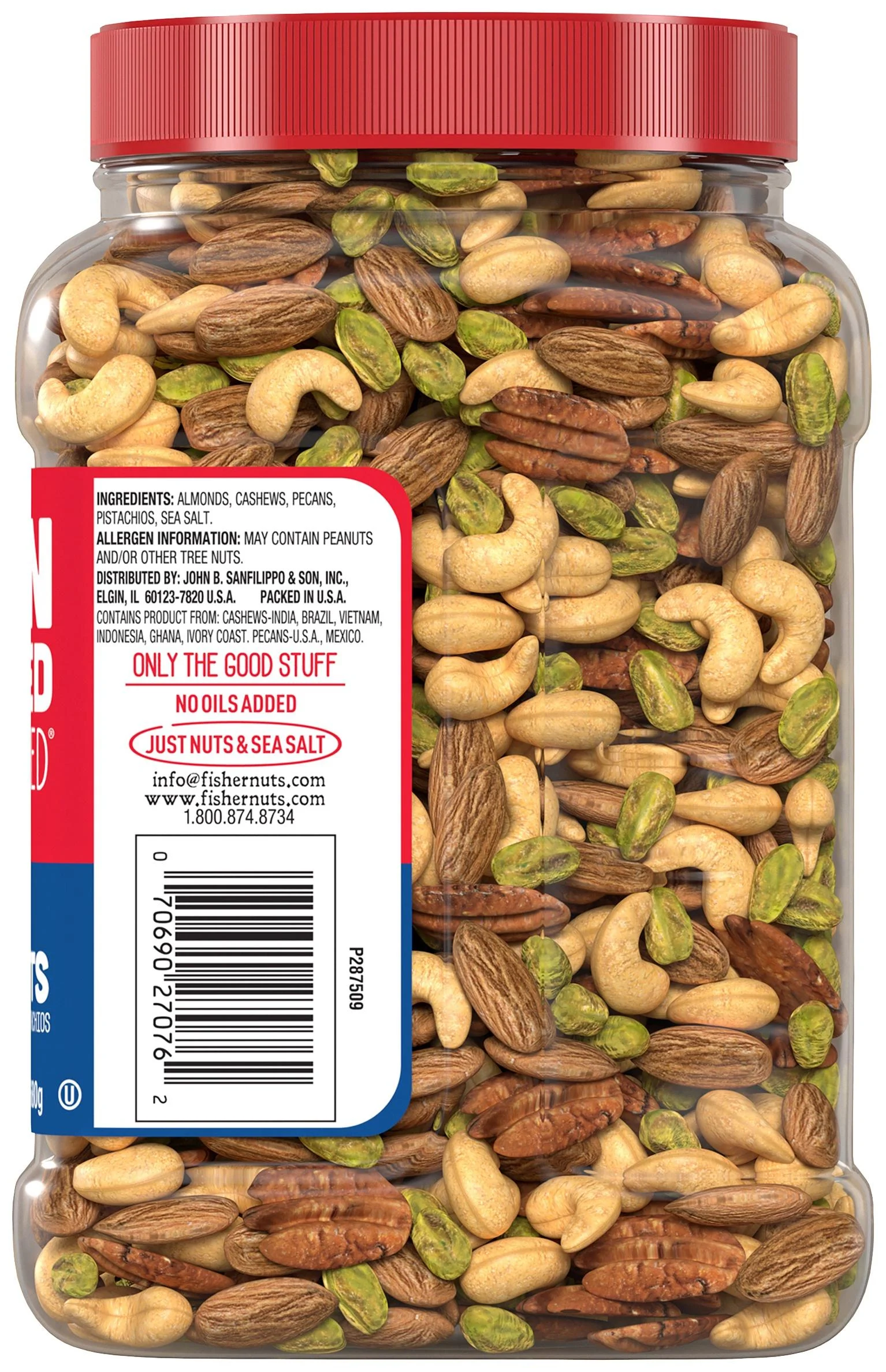 Fisher Snack Oven Roasted Never Fried, Non-GMO, Deluxe Mixed Nuts, 24 oz Resealable Jar