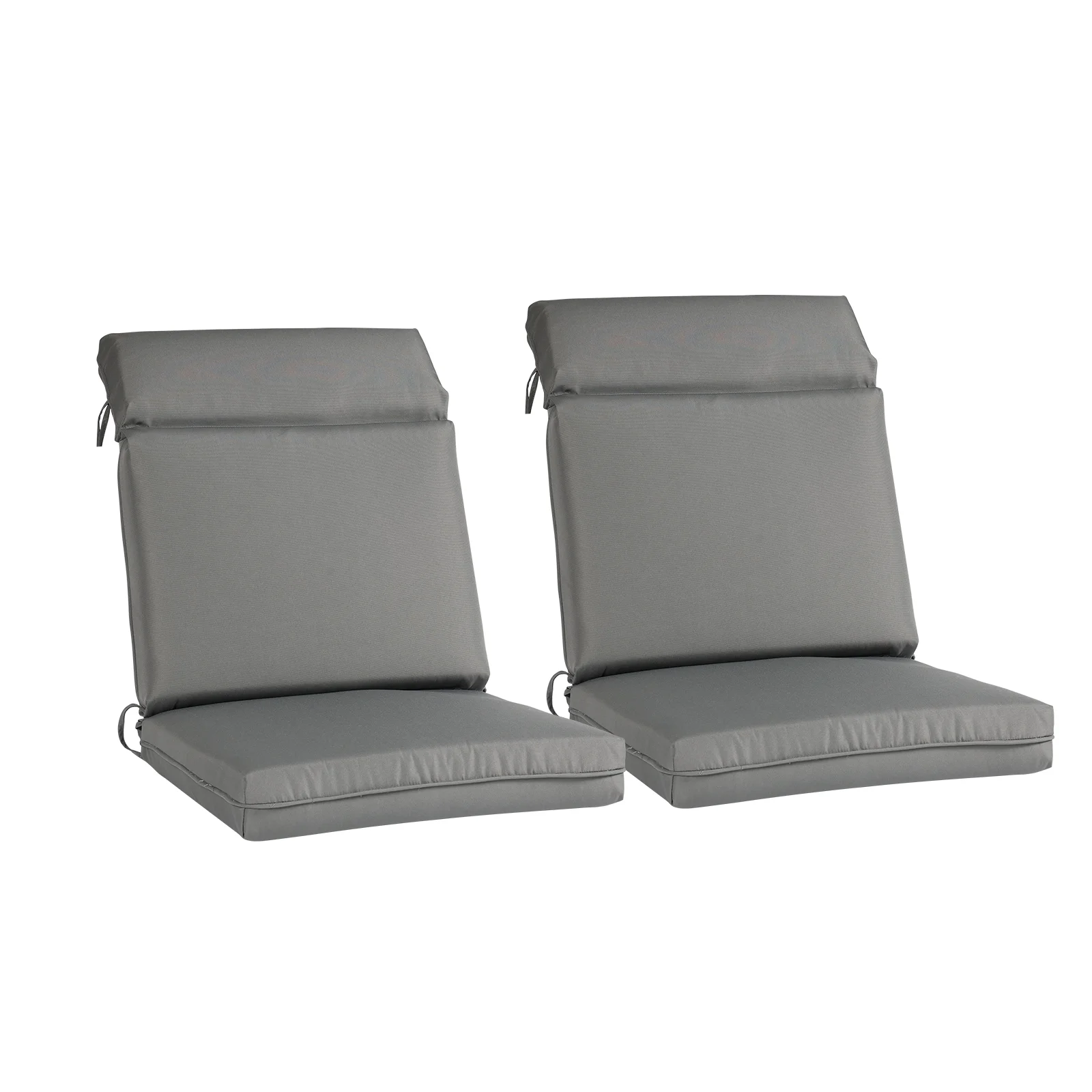 Aoodor 2Pcs Outdoor High Back Dining Chair Cushion Set, Fade and Water Resistant Polyester Fabric Cover with Ties and Zipper, 44''x21''x3.2'' - Gray