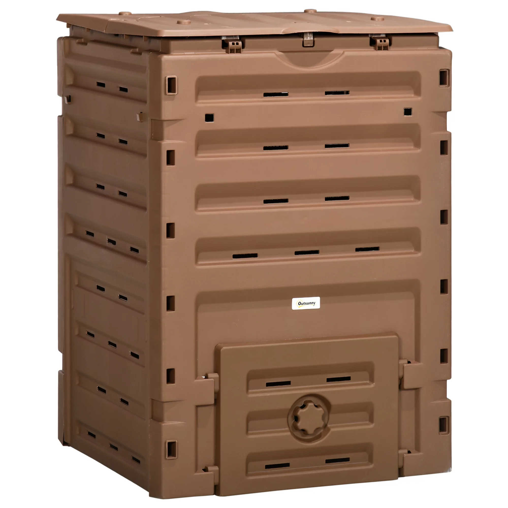 Homiyad Garden Compost Bin, 120 Gallon (450L) Garden Composter, Bpa Free, with 80 Vents and 2 Sliding Doors, Lightweight & Sturdy, Fast Creation of Fertile Soil, Brown