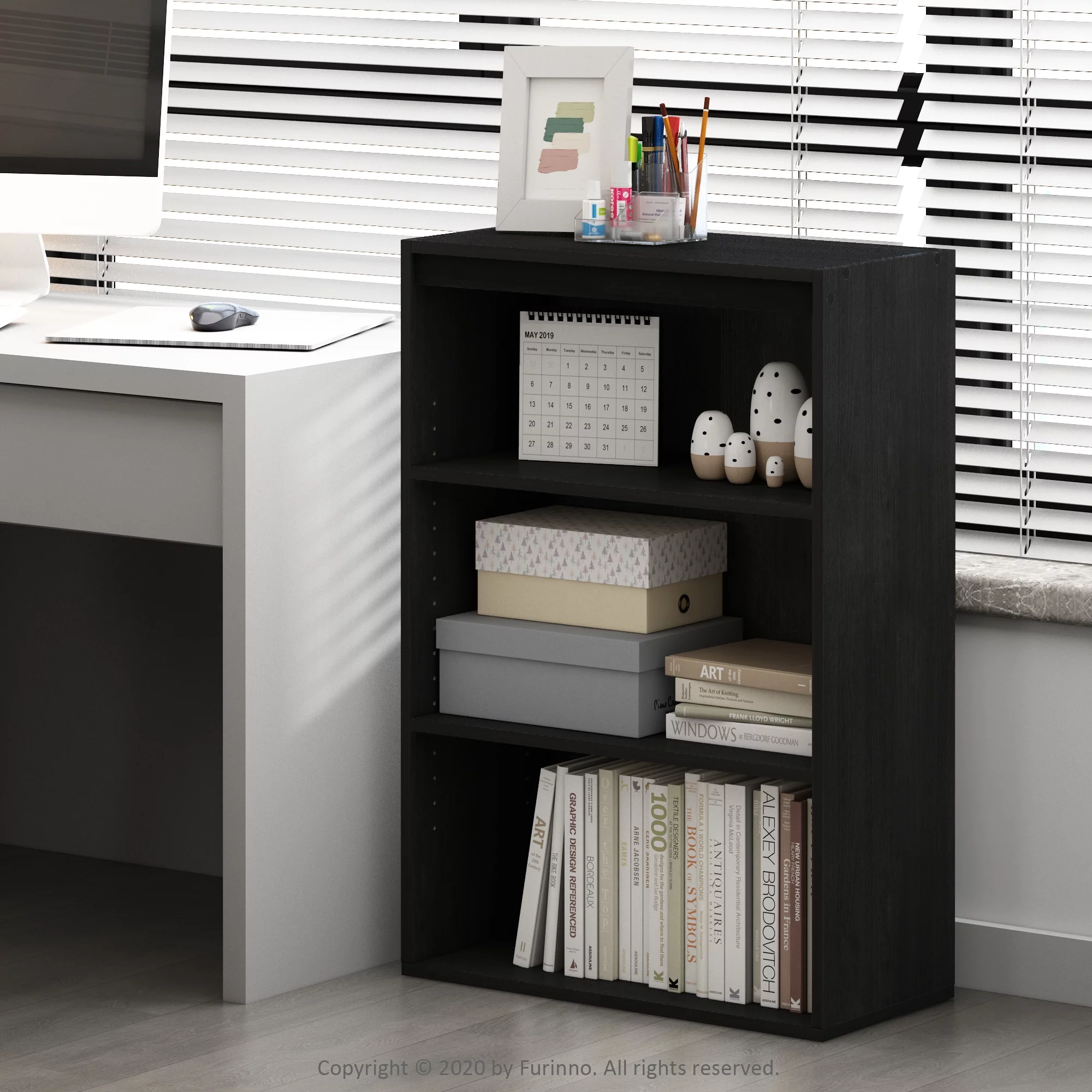 Furinno Pasir Contemporary Engineered Wood 3-Tier Open Shelf in Black