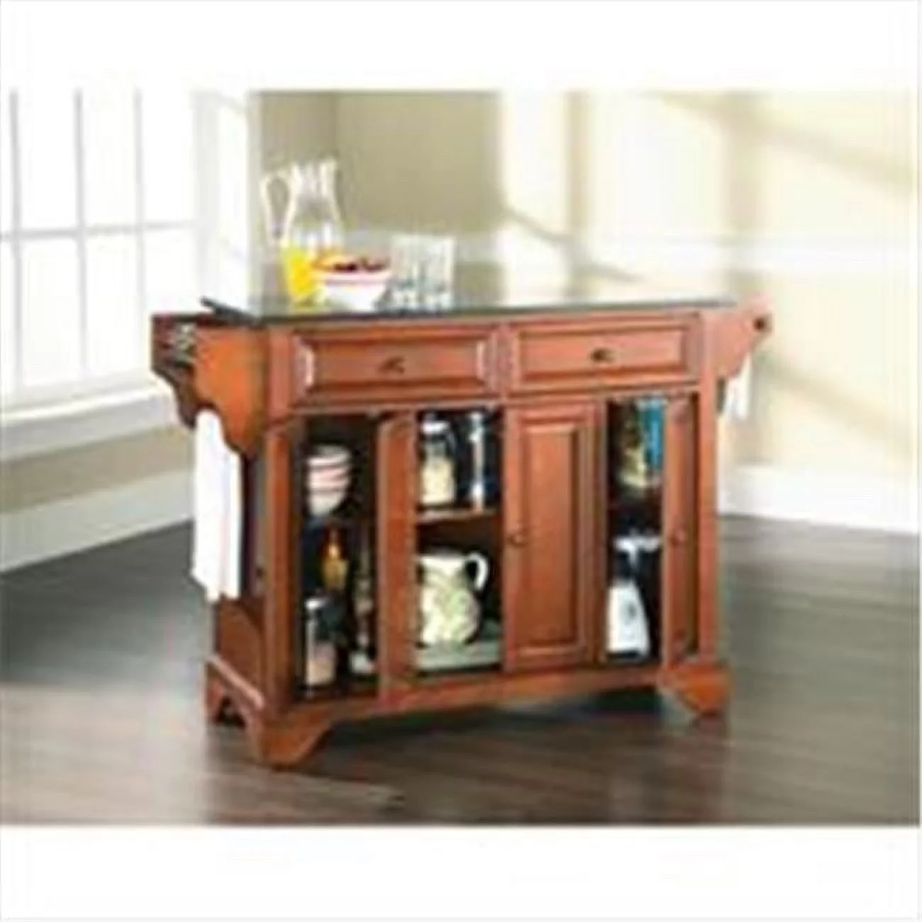 Crosley Furniture  LaFayette Solid Black Granite Top Kitchen Island in Classic Cherry Finish - Black