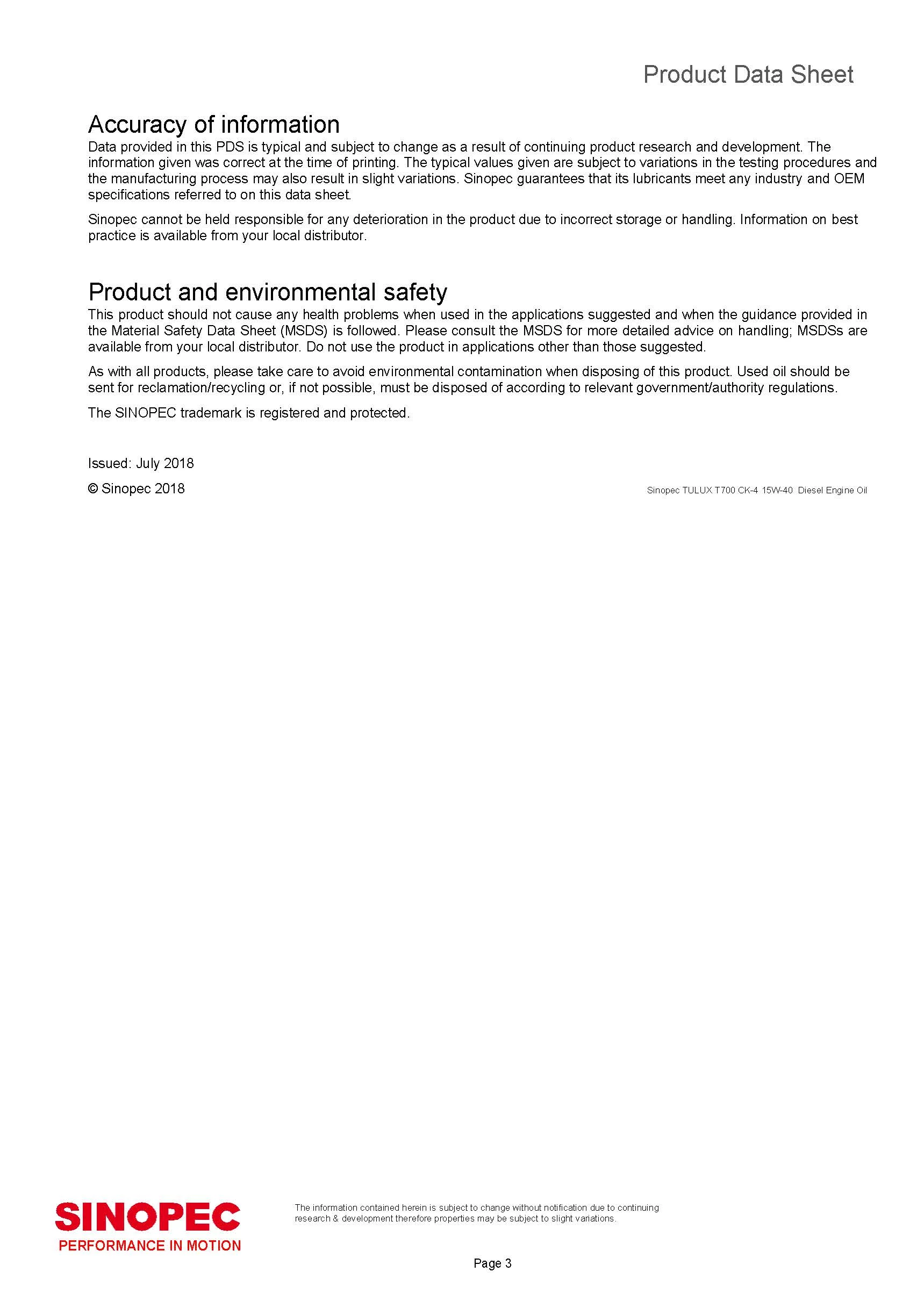 Sinopec 15W40 T700 CK-4 Synthetic Diesel Engine Oil - 55 Gallon Drum