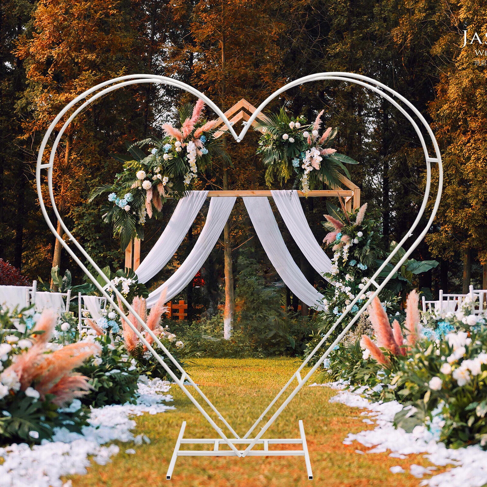 White Arch Metal Heart Backdrop Stand for Wedding Party Events Decoration Modern Wedding Arch Heart Shaped Metal stand Flowers Balloon Frame Backdrop White Heart Shape Wedding Metal Arch Stand