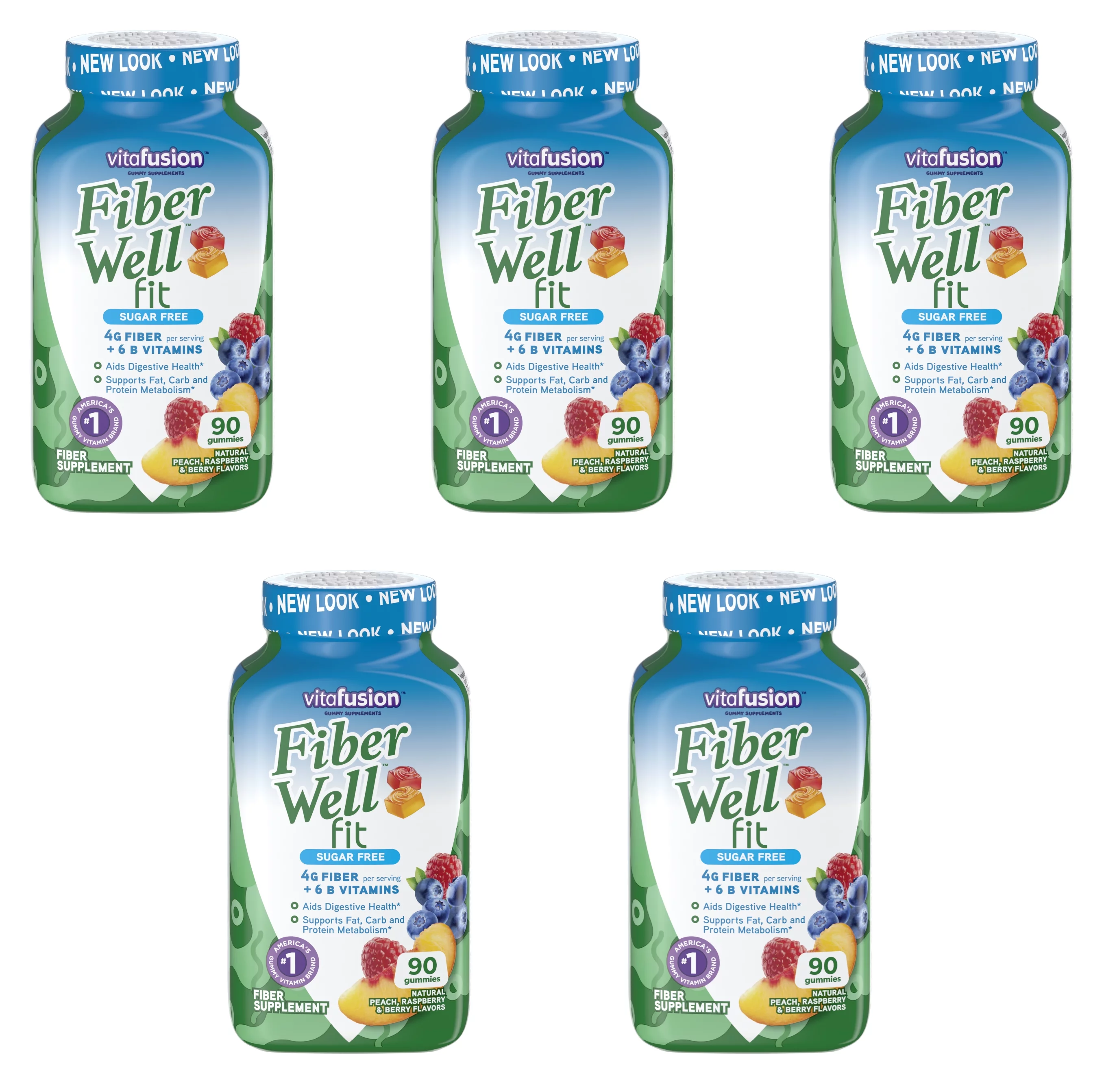 5 Pack Vitafusion Fiber Well Fit Fiber + B Vitamin Gummies Peach/Berry, 90 Each