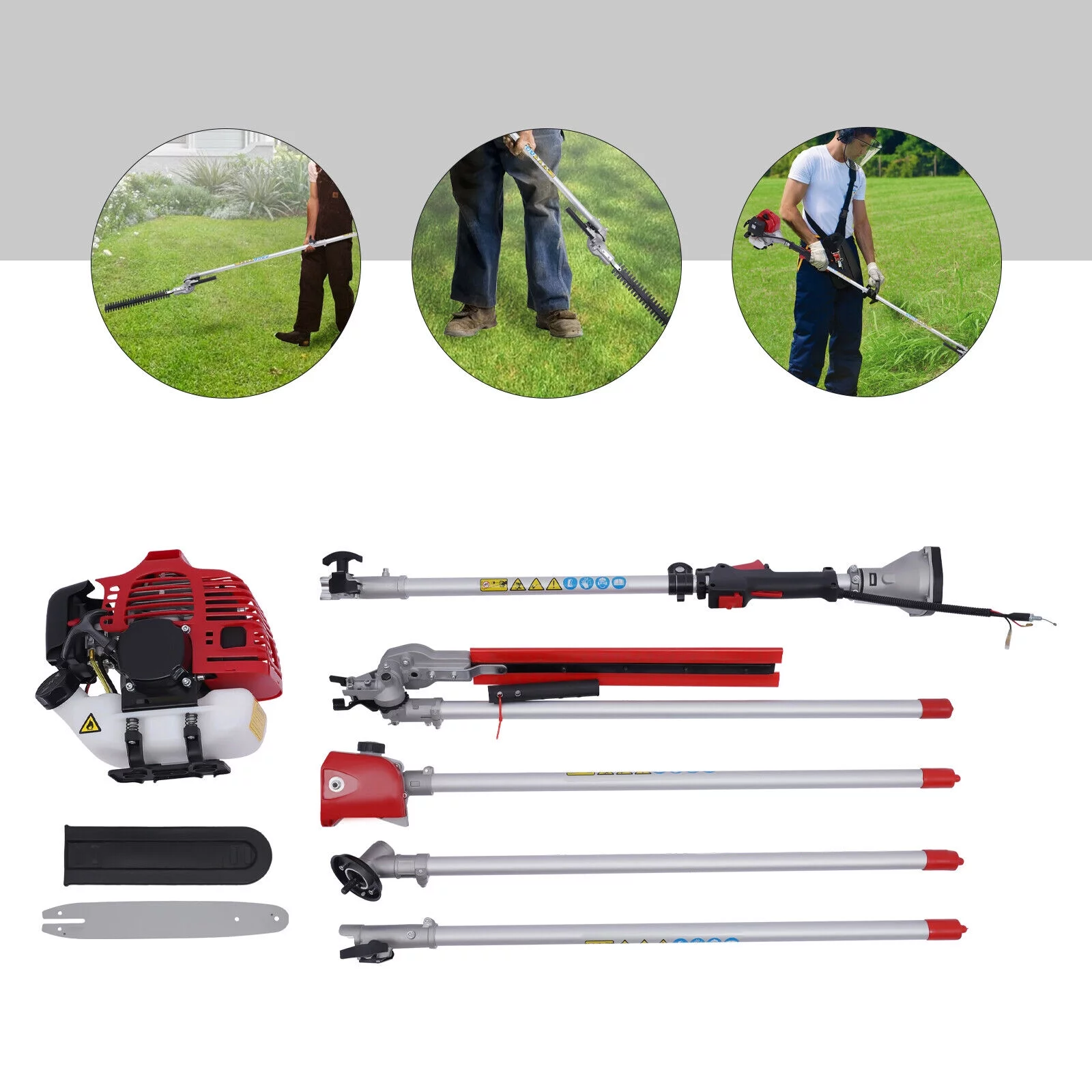4in1 51.7CC Gas Pole Saw Brush Cutter Gas Hedge Trimmer CG520,2-Stroke