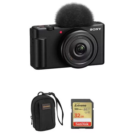 ZV-1F Vlogging Camera, Black Bundle with 32GB SD Card, Camera Bag