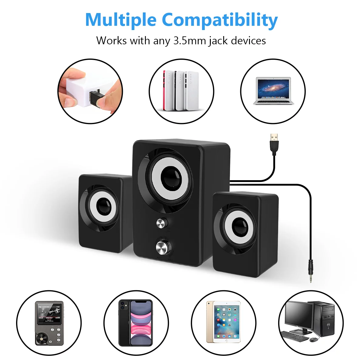 Marboo Wired Computer Speakers with Subwoofer 2.1 for Desktop, Laptop, USB Powered and 3.5mm-Aux