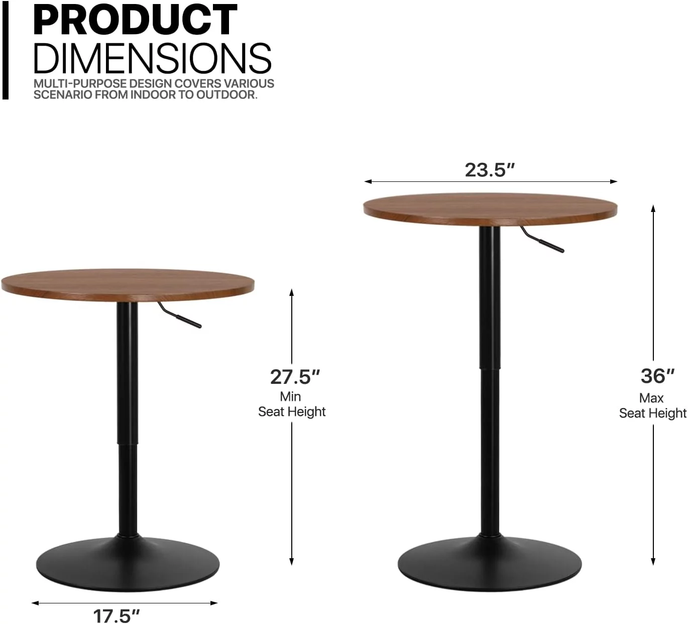 Round Cocktail Bar Table With Metal Base, Rotatable Tall Bistro Pub Table With 27.5
