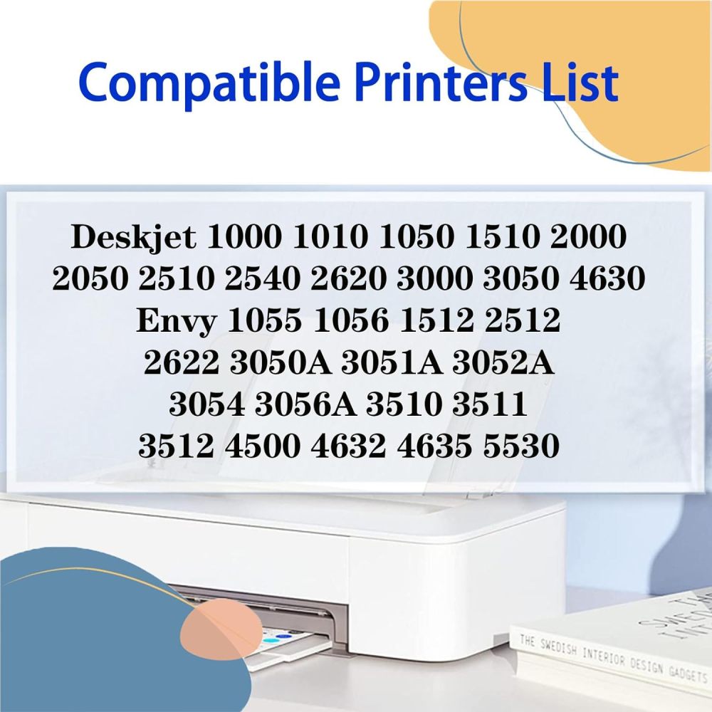 Compatible 63 XL Ink Cartridges Replacement for HP Deskjet 1000 1010 1050 1510 2000 2050 2510 2540 2620 3000 3050 4630 Envy 1055 1056 1512 2512 2622 3050A 3051A 3052 2 Black 2 Color