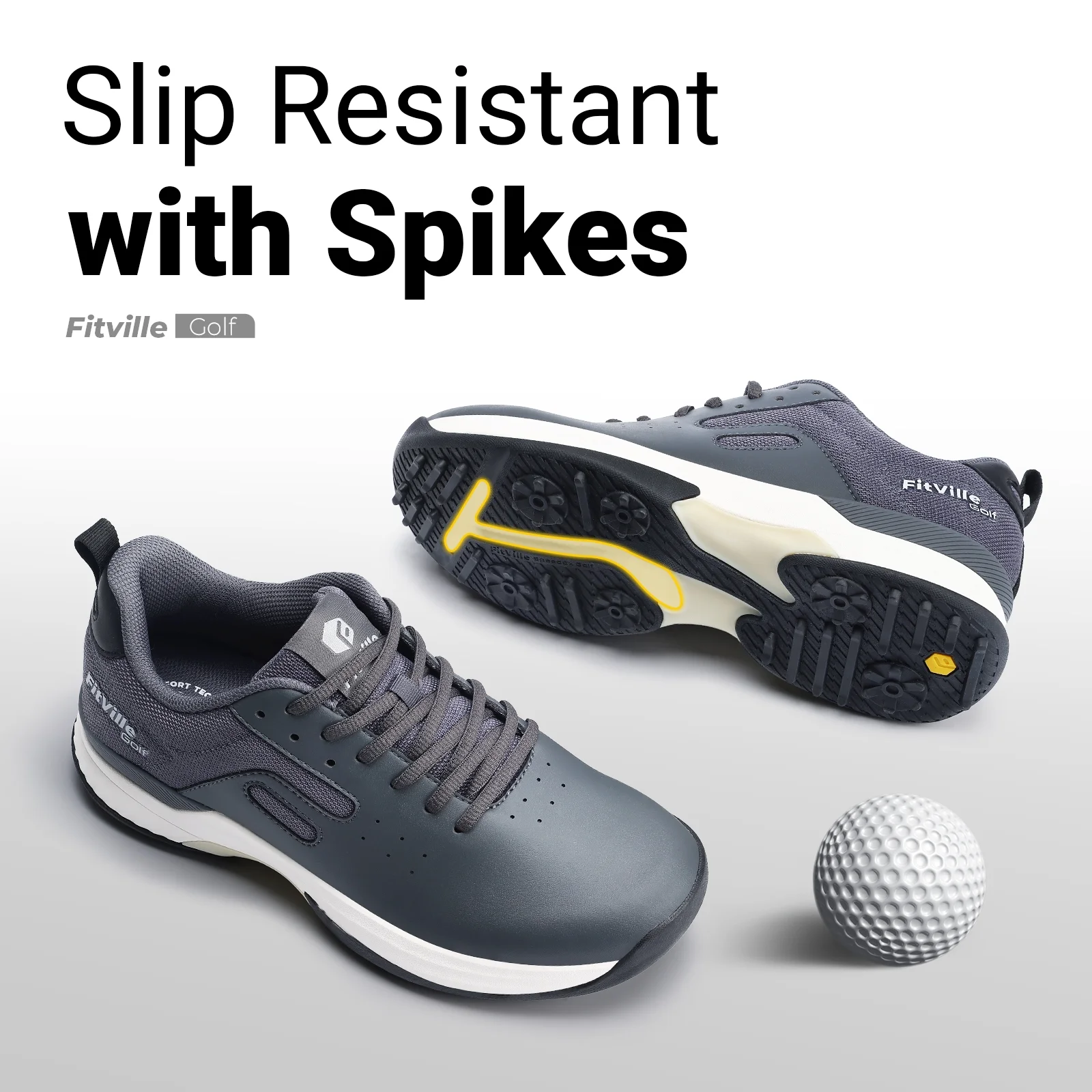 FitVille Professional Mens Golf Shoes Extra Wide Spiked Golf Shoes for Men Waterproof ( Basalt Gray, 14 Wide)