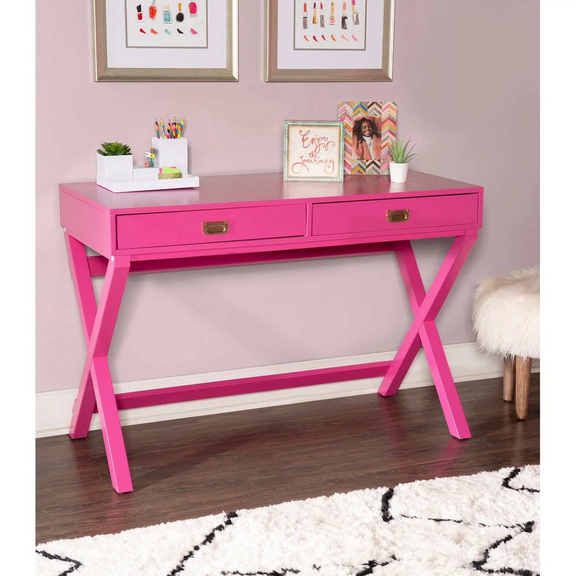 Linon Poppy Rectangular Writing Desk with Storage Pink