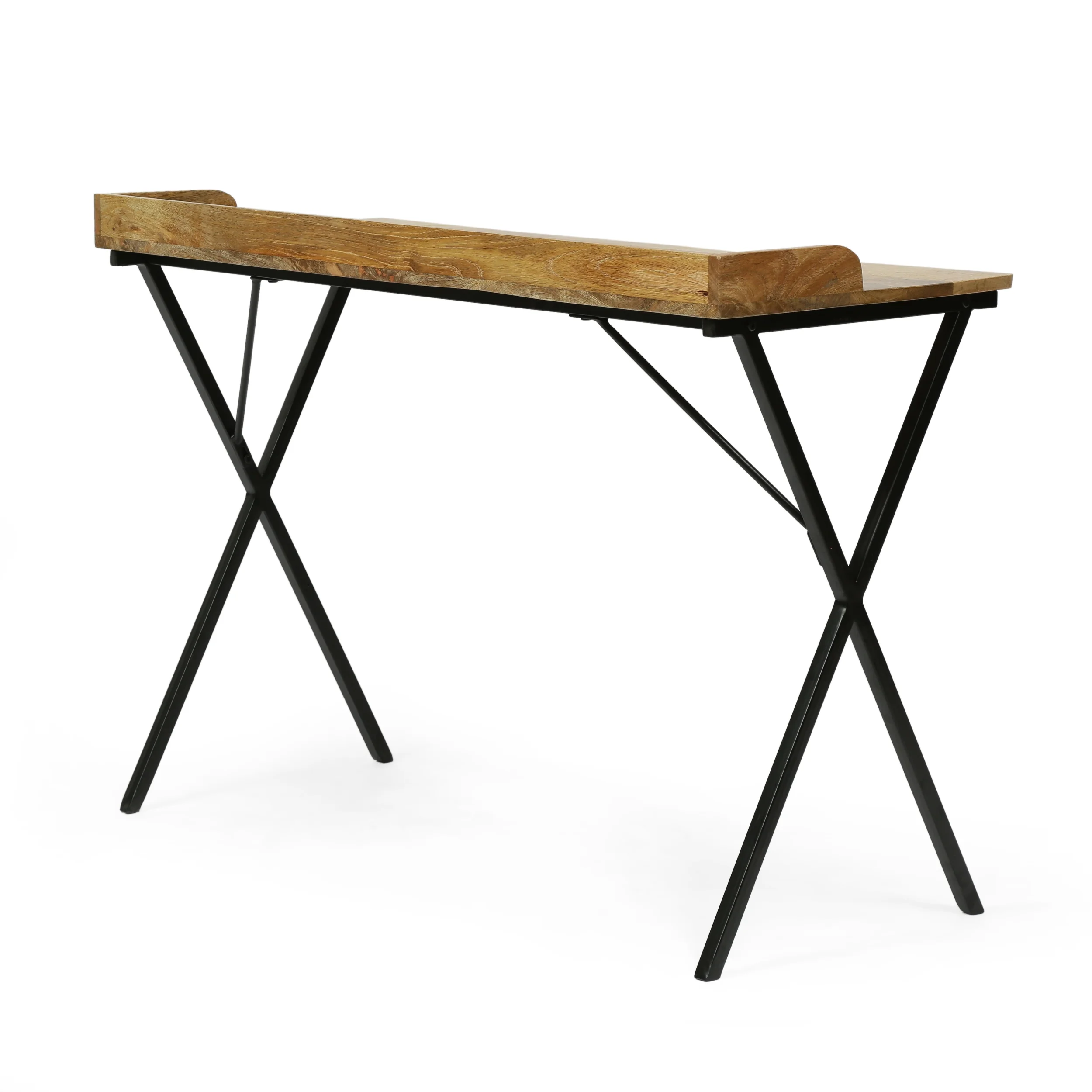 Noble House Rumley Modern Industrial Handmade Mango Wood Tray Top Console Table, Natural and Black