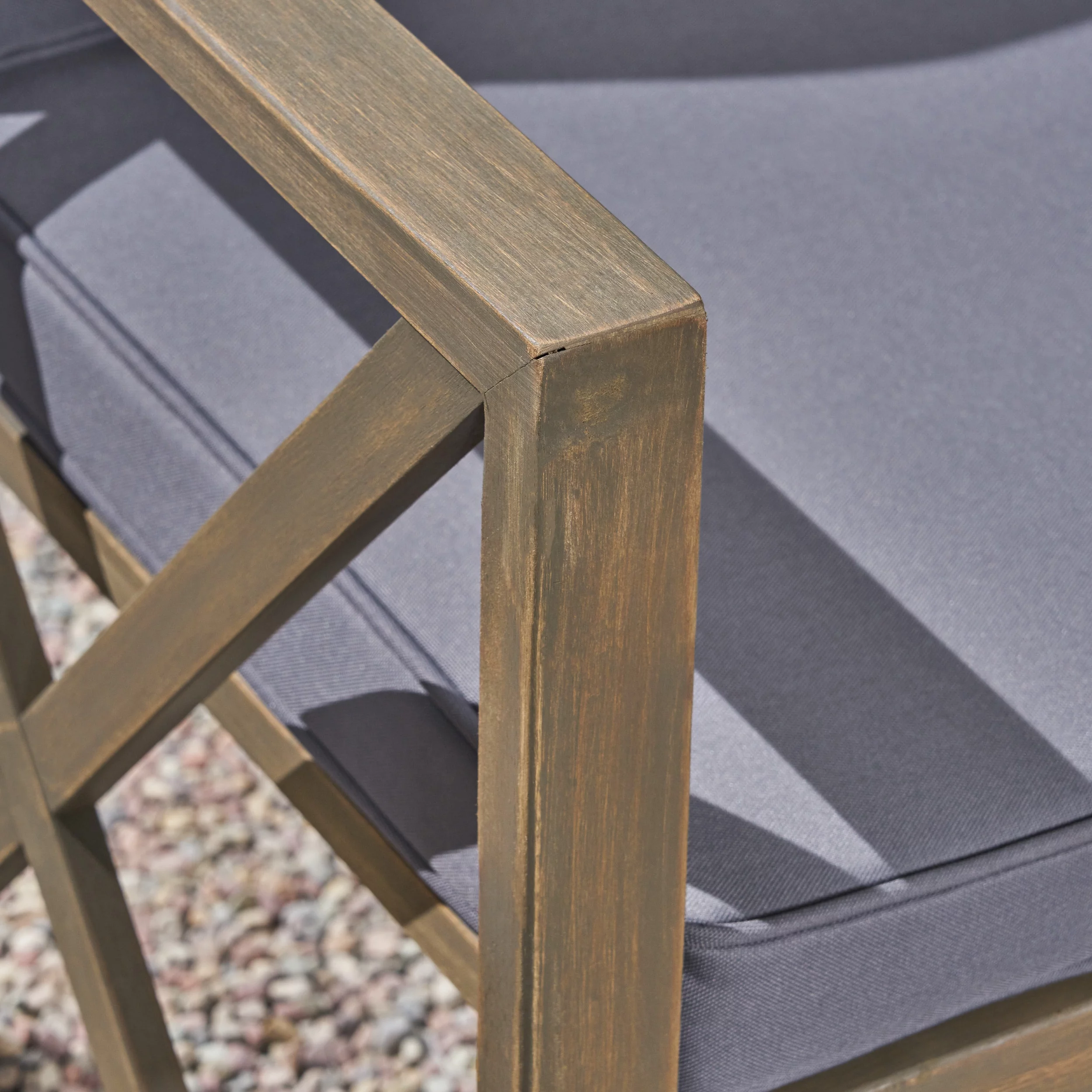 Maisie Outdoor Acacia Wood Club Chairs with Cushions, Set of 2, Gray, Dark Gray